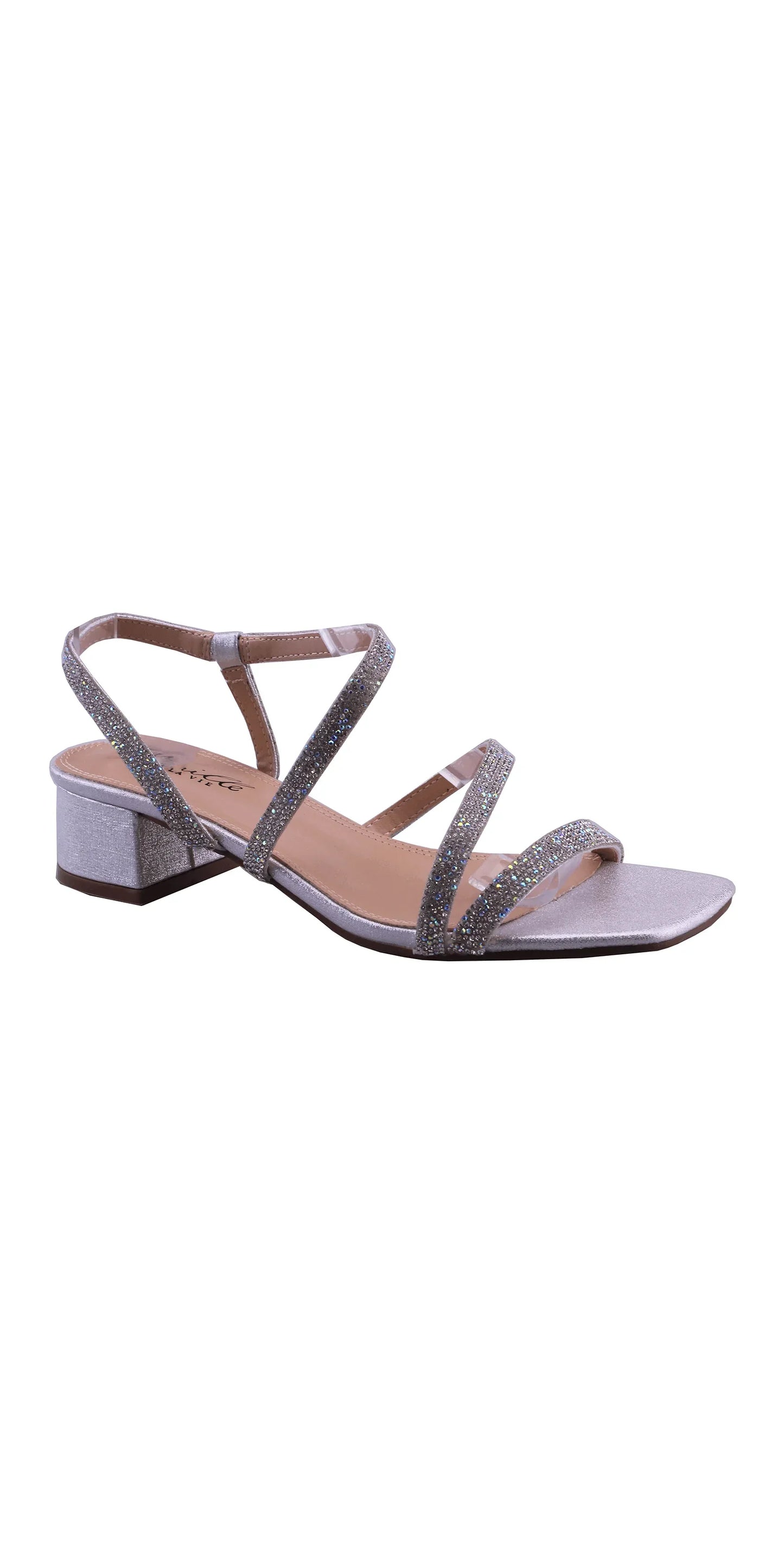 silver/size/6/Camille La Vie/Cynthia 1 W Strappy Rhinestone Low Chunky Heel Sandal /side