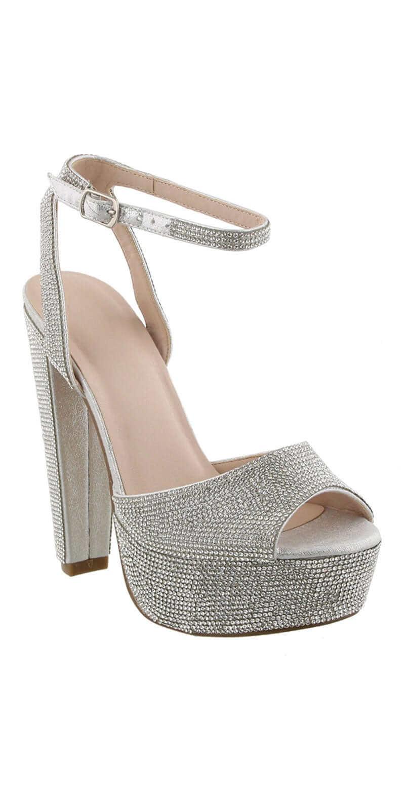 Duncan High Heel Rhinestone Peep Toe Sandal - Camille La Vie