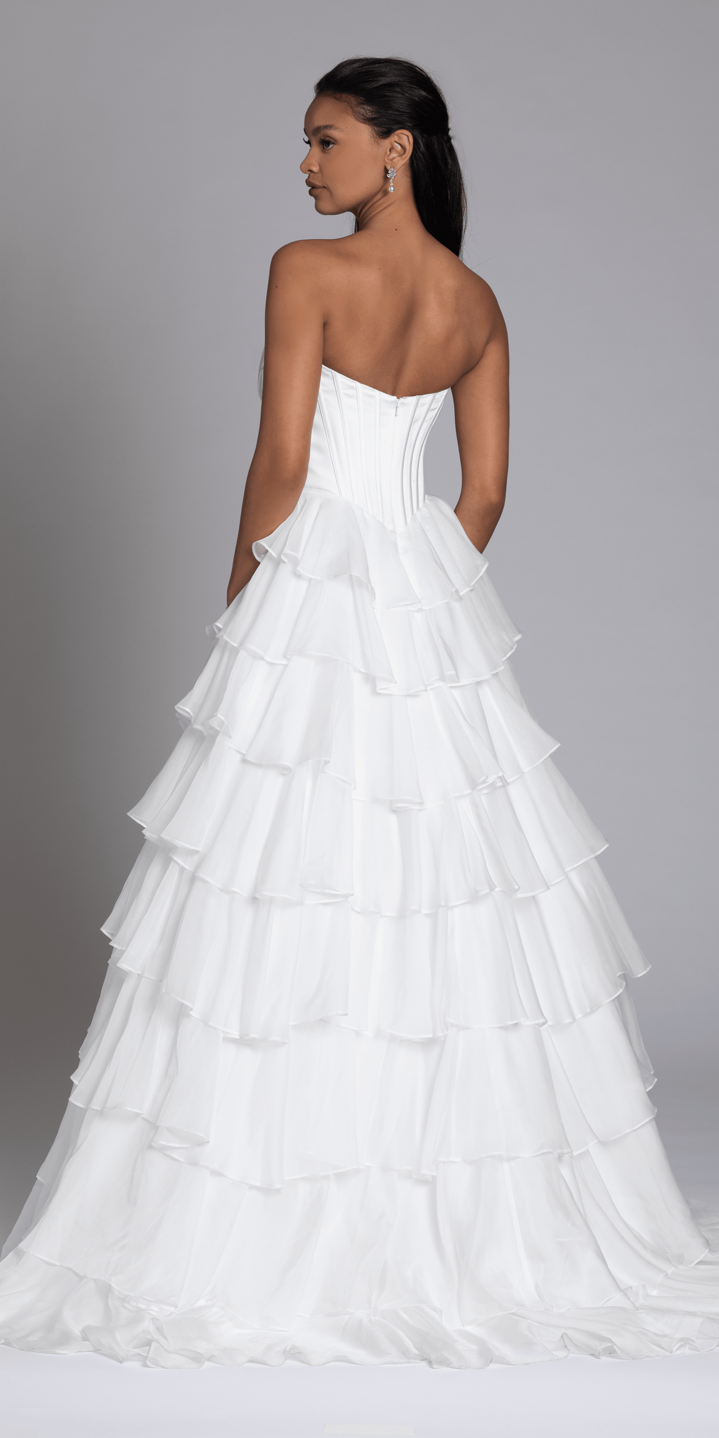 Strapless Tiered Chiffon and Satin Pleated Corset Ballgown - Camille La Vie