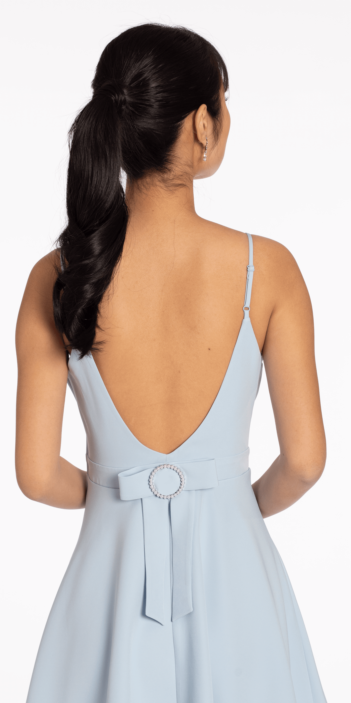 V Back Scuba Skater Dress with Pearl Bow - Camille La Vie