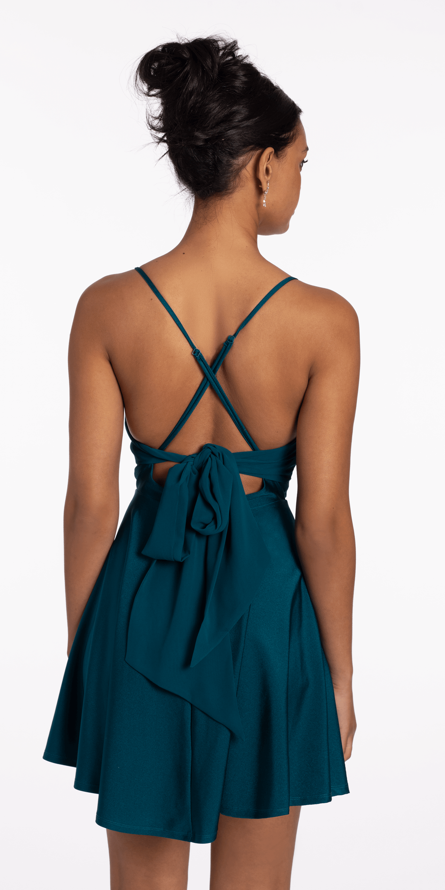 Stretch Satin Drape Tie Back Skater - Camille La Vie