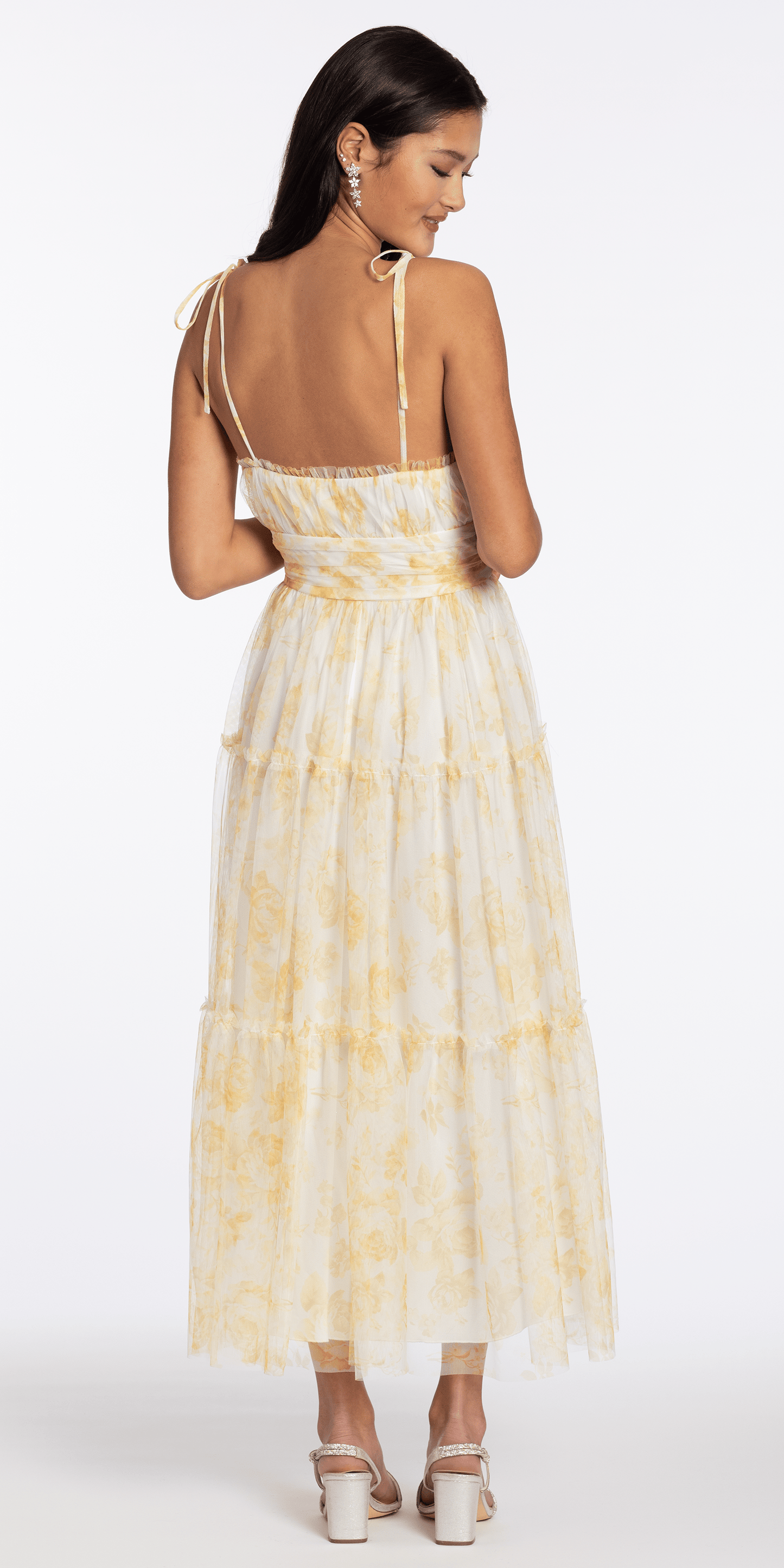 yellow/size/s/missy/Camille La Vie/Mesh Scoop Neck Ruffle Tiered Maxi yellow/Dress with Shoulder Ties /back