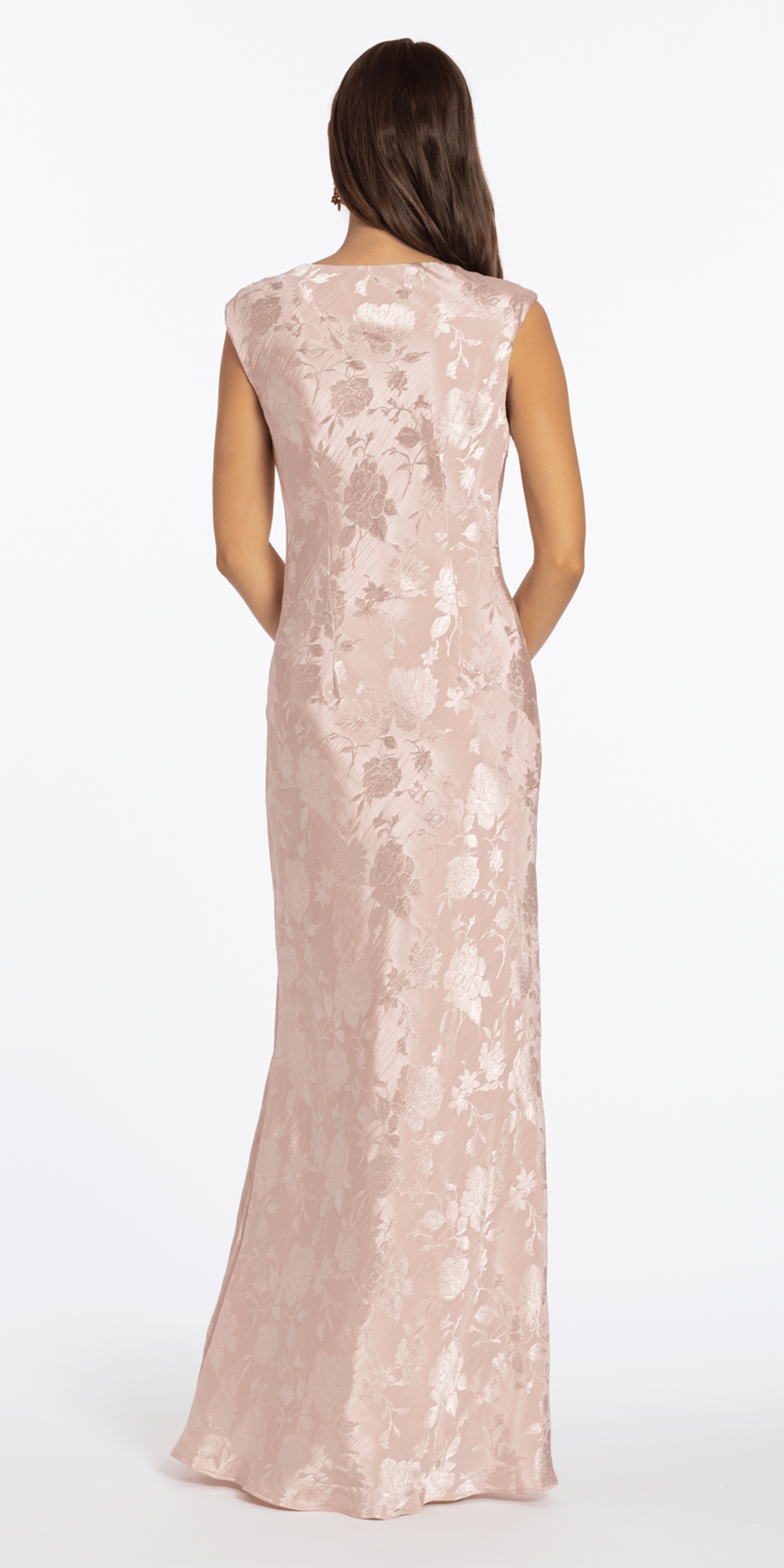 Floral Jacquard Cowl Neck Column Dress - Camille La Vie