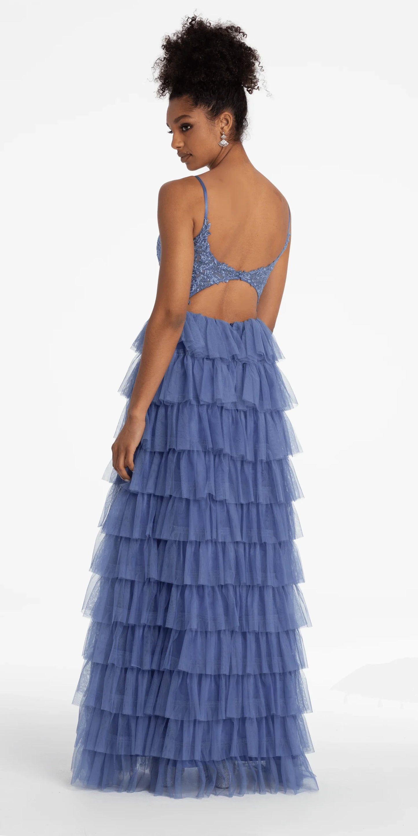 Mesh Tiered Corset Keyhole Back Ballgown - Camille La Vie