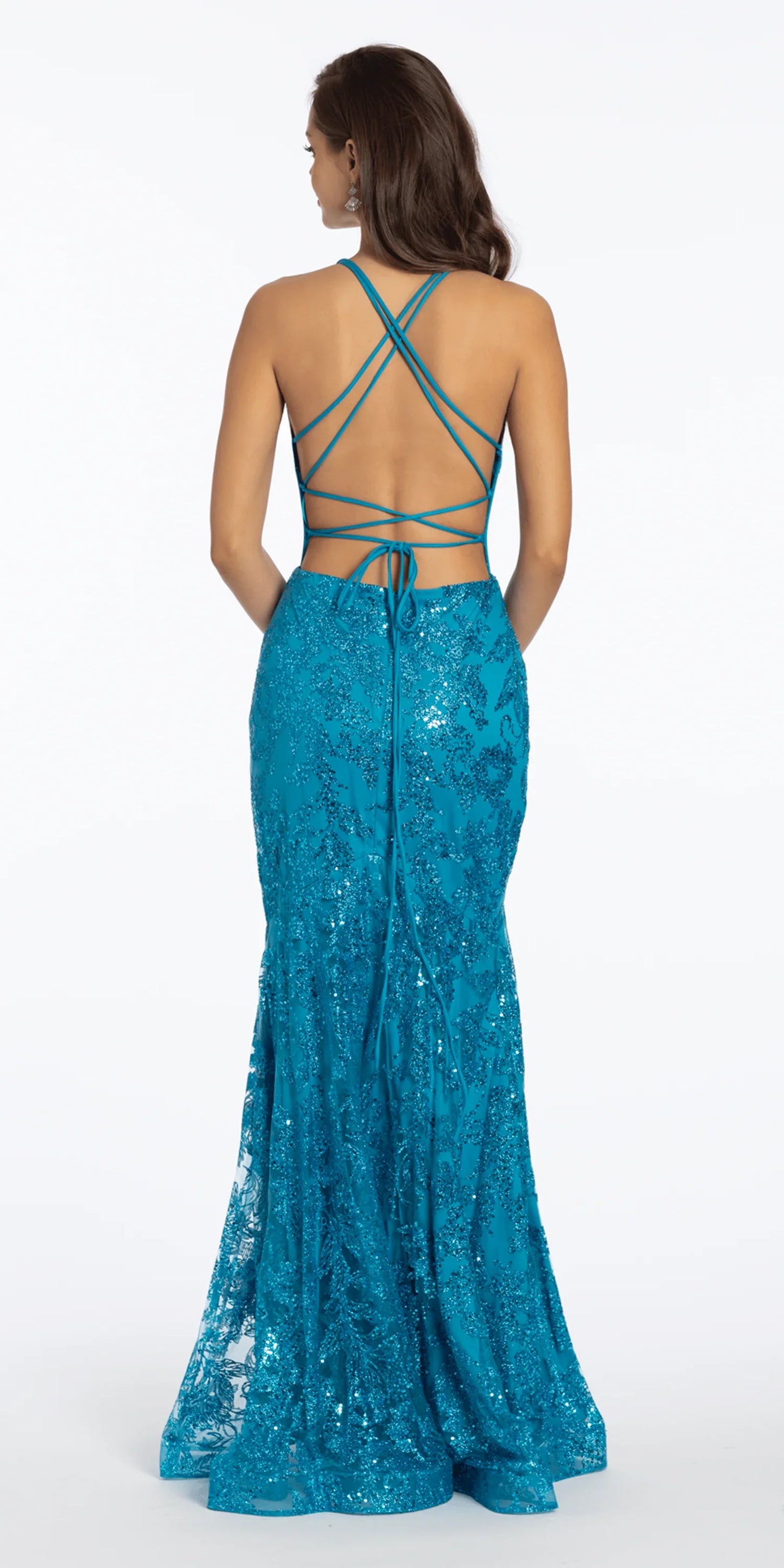 aqua/size/4/missy/Camille La Vie/Glitter Corset Lace Up Back Mermaid Dress /back