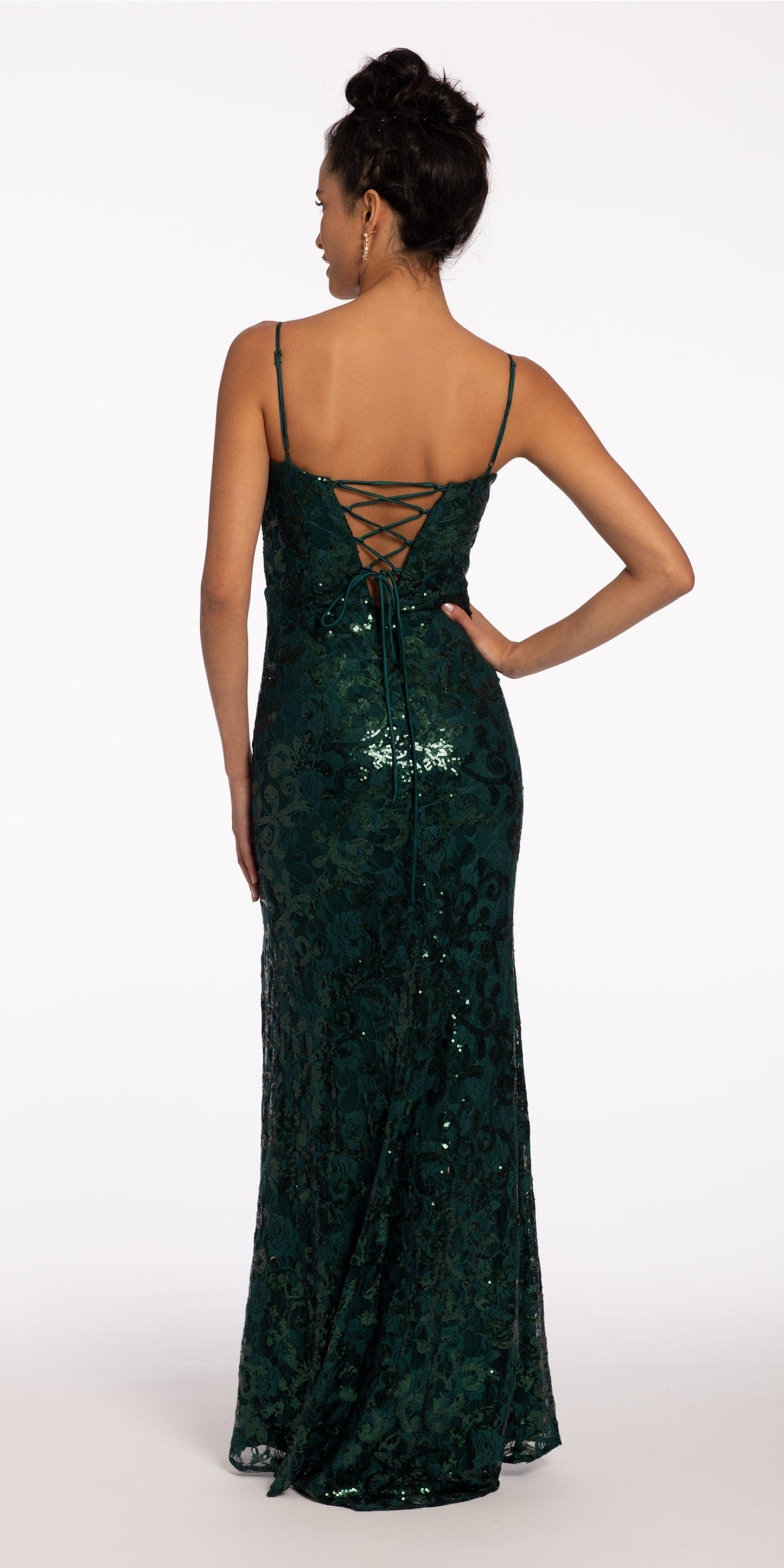 Sweetheart Sequin Floral Lace Corset Column Dress - Camille La Vie