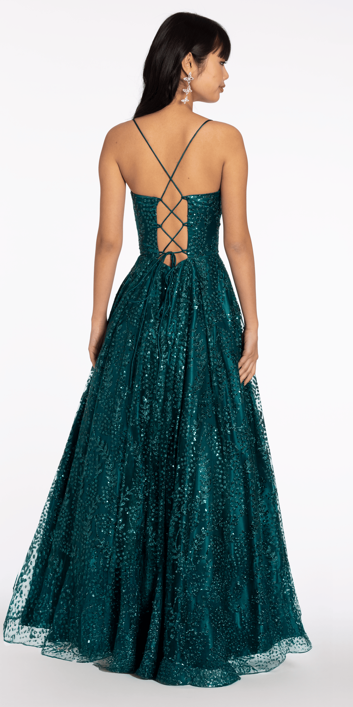 Glitter Mesh Sweetheart Lace Up Back Ballgown - Camille La Vie