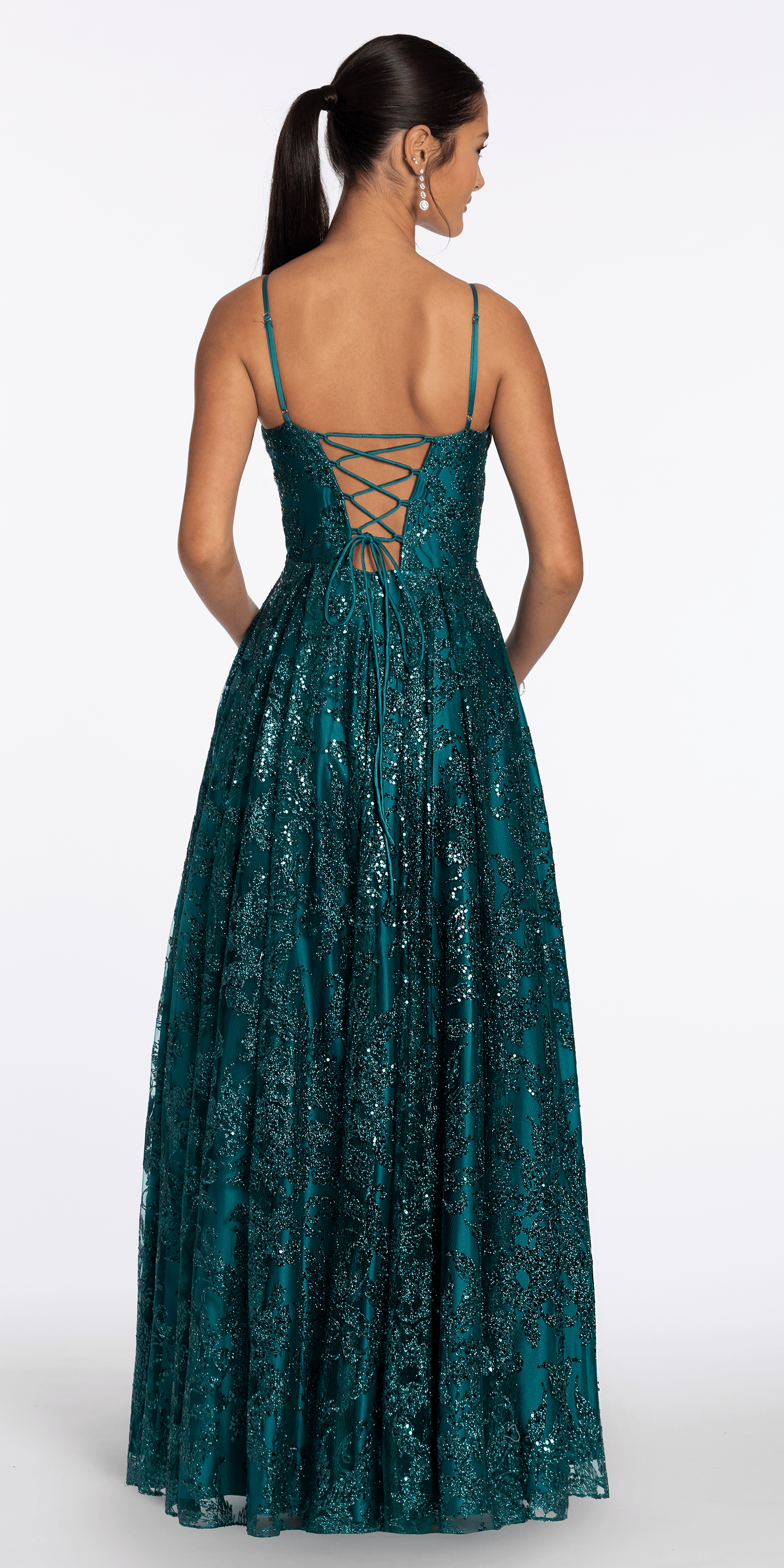 Glitter Mesh Sweetheart Corset Ballgown with Pockets - Camille La Vie