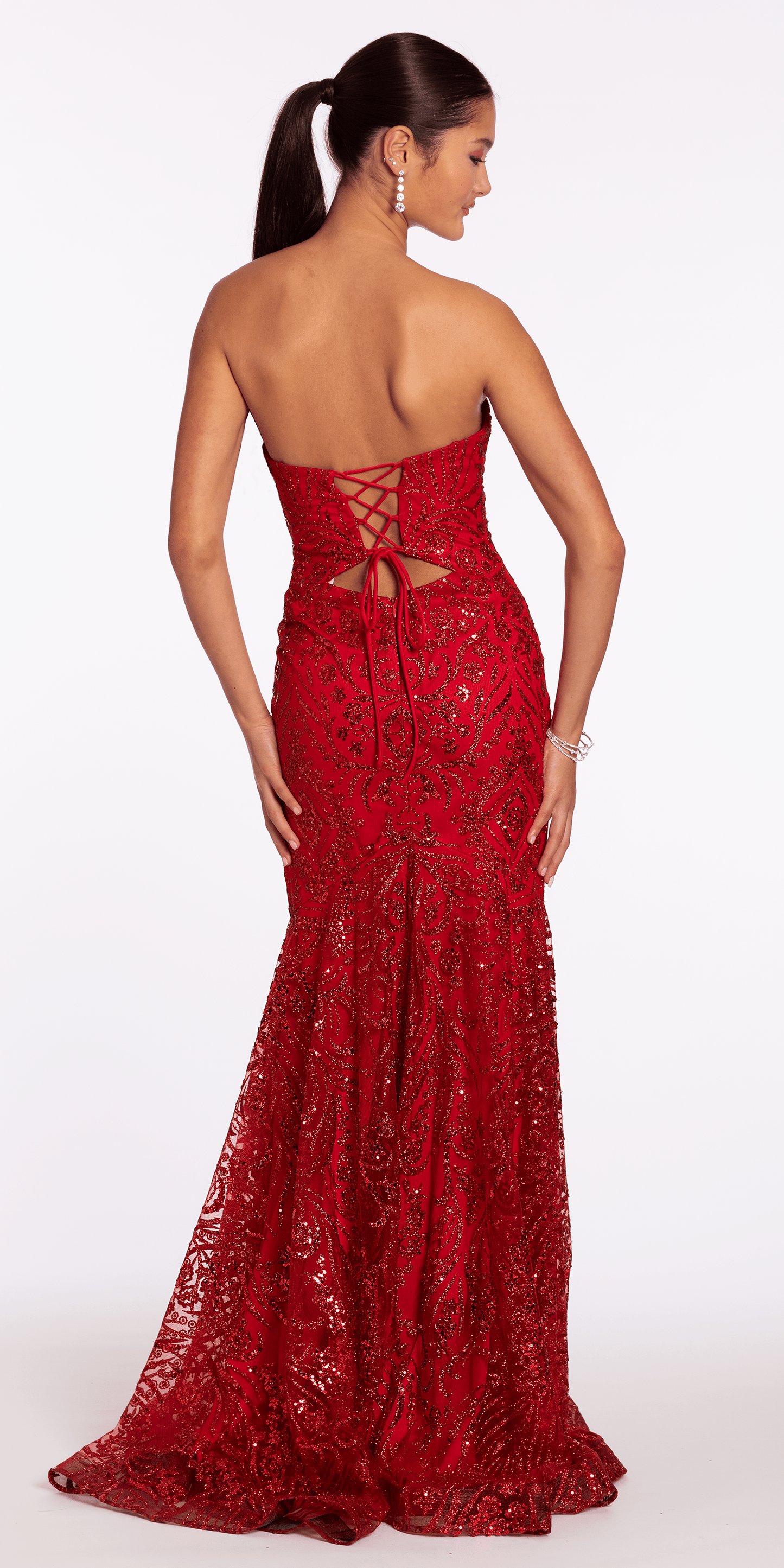 Sweetheart Glitter Mesh Mermaid Dress with Peek-a-Boo Bodice - Camille La Vie