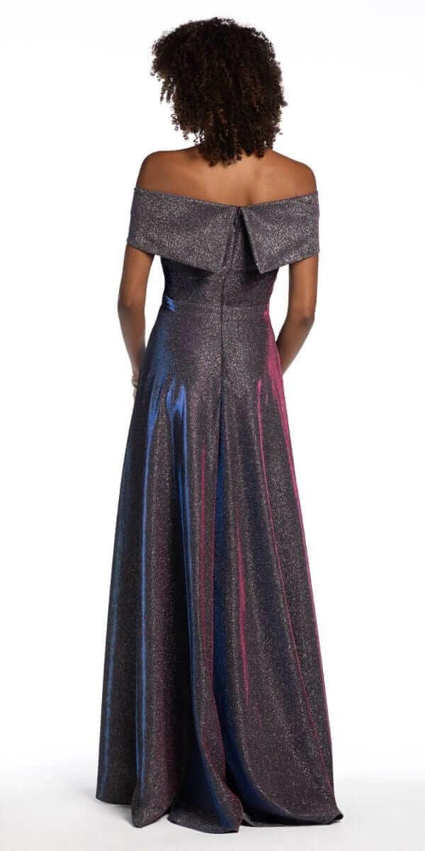 black-fuchsia/size/4/missy/Camille La Vie/Off The Shoulder Surplice Two Tone Metallic Dress/back1