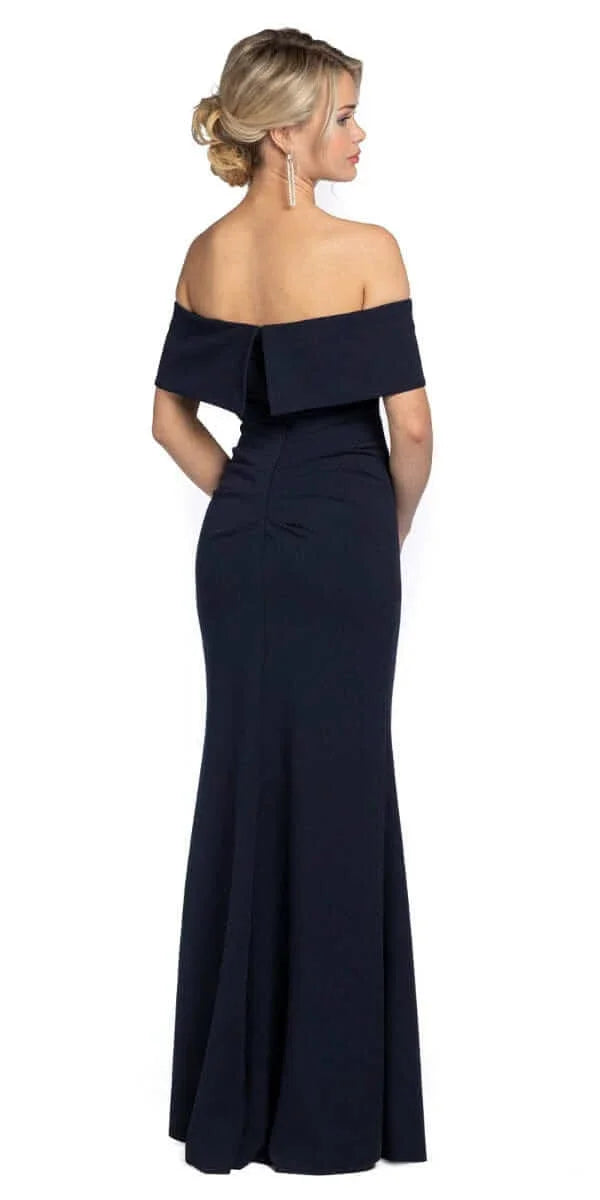 navy/size/4/ missy/ Camille La Vie/Off the Shoulder Crepe Dress with Side Drape/back