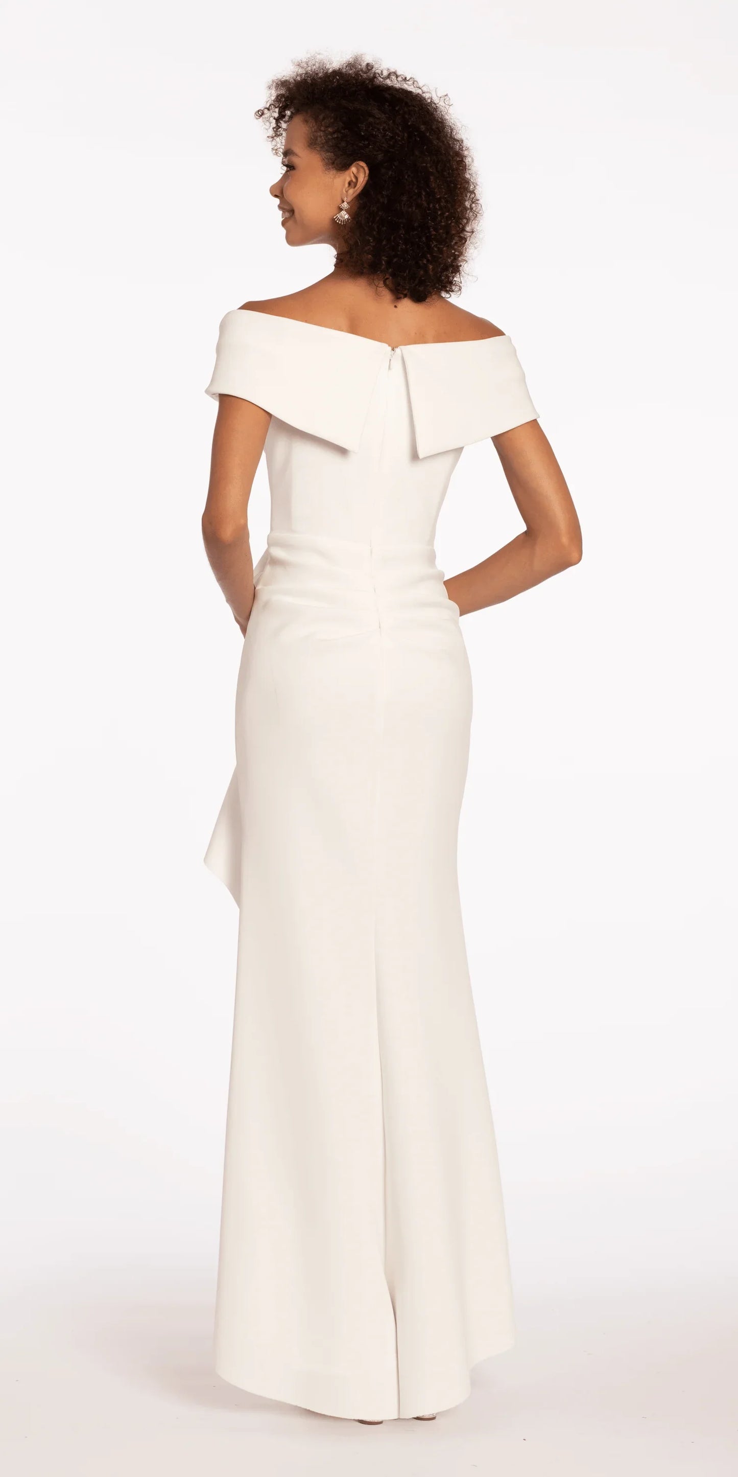 ivory/size/4/missy/Camille La Vie/Off the Shoulder Scuba Dress with Side Ruffle/back