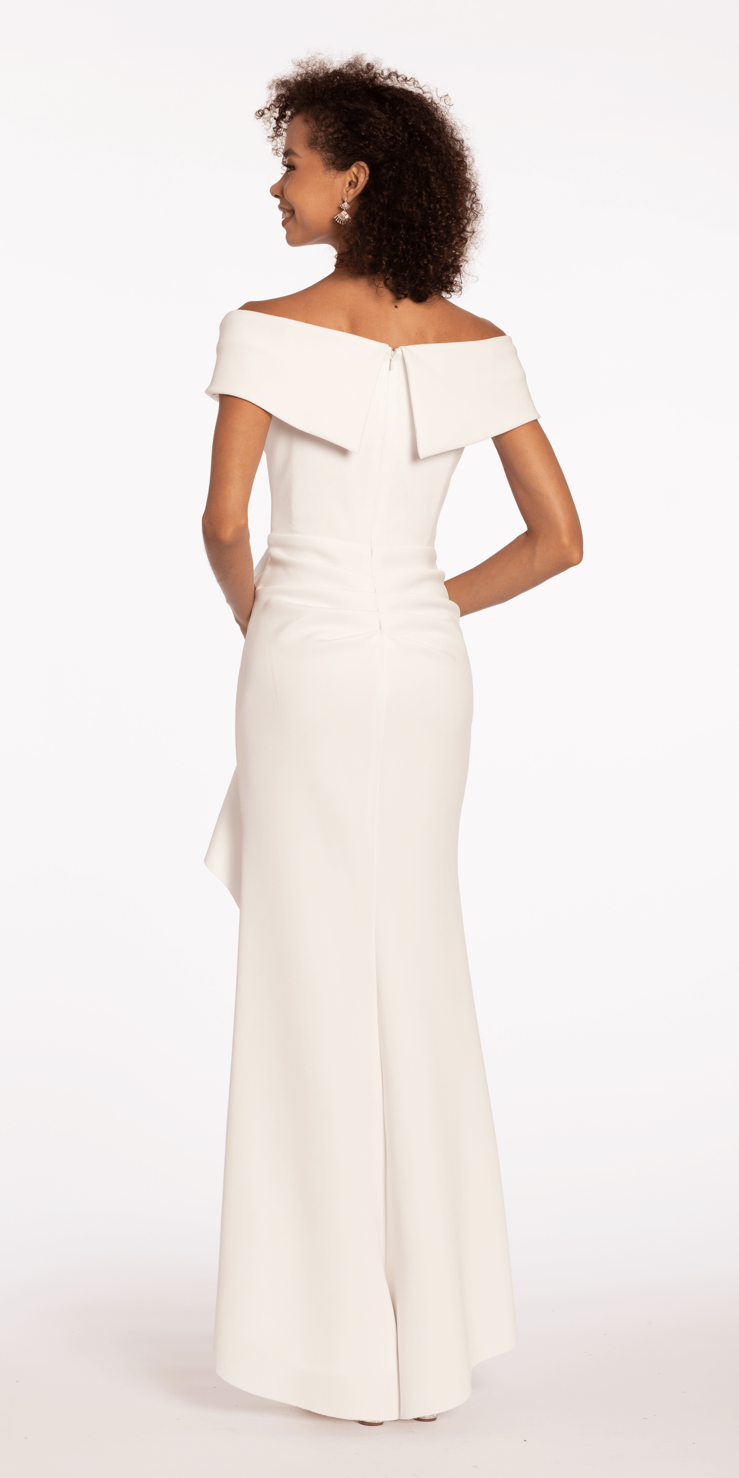 Off the Shoulder Scuba Dress with Side Ruffle - Camille La Vie