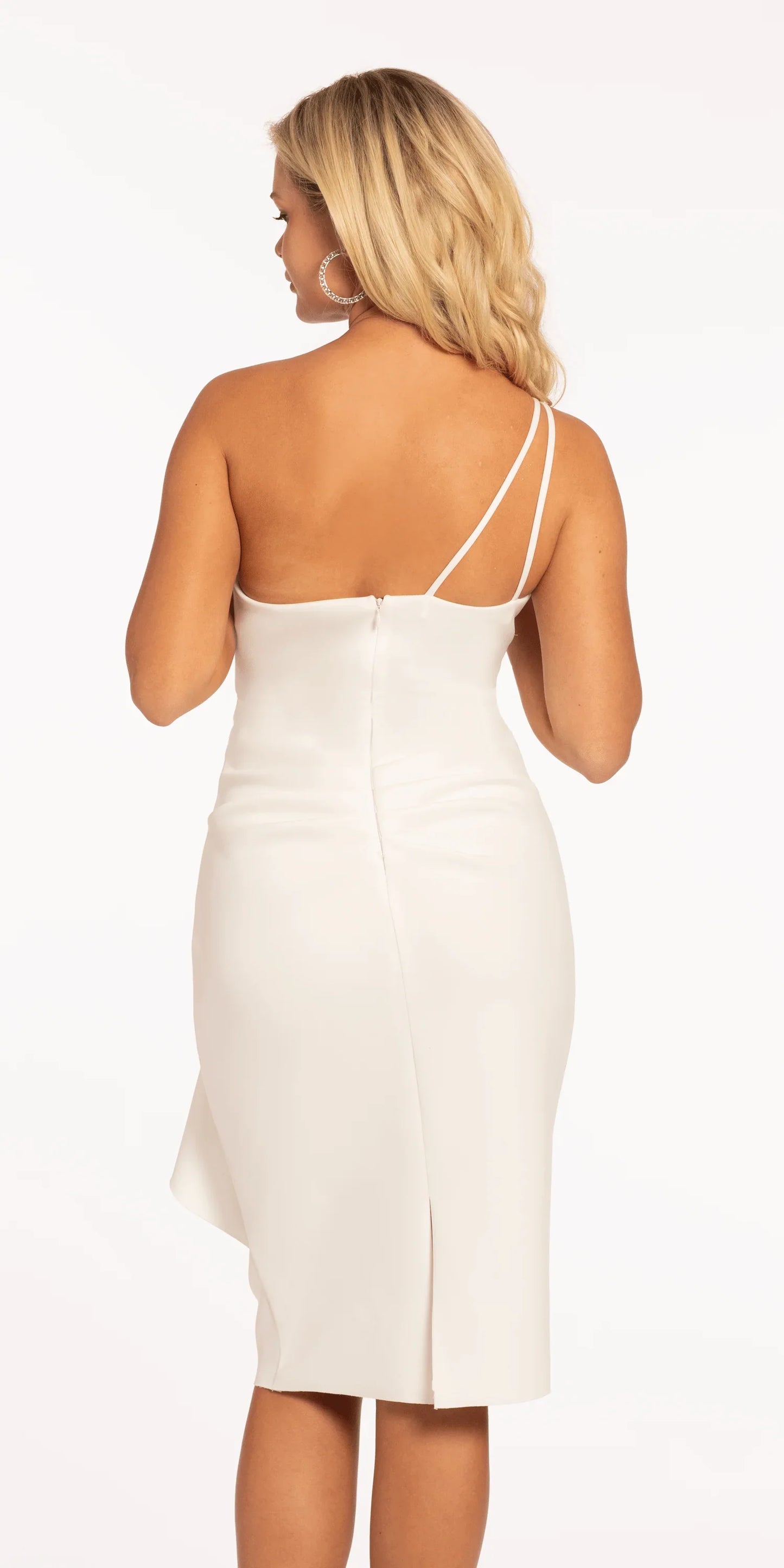 Double Strap Back One Shoulder Crepe Midi Dress - Camille La Vie