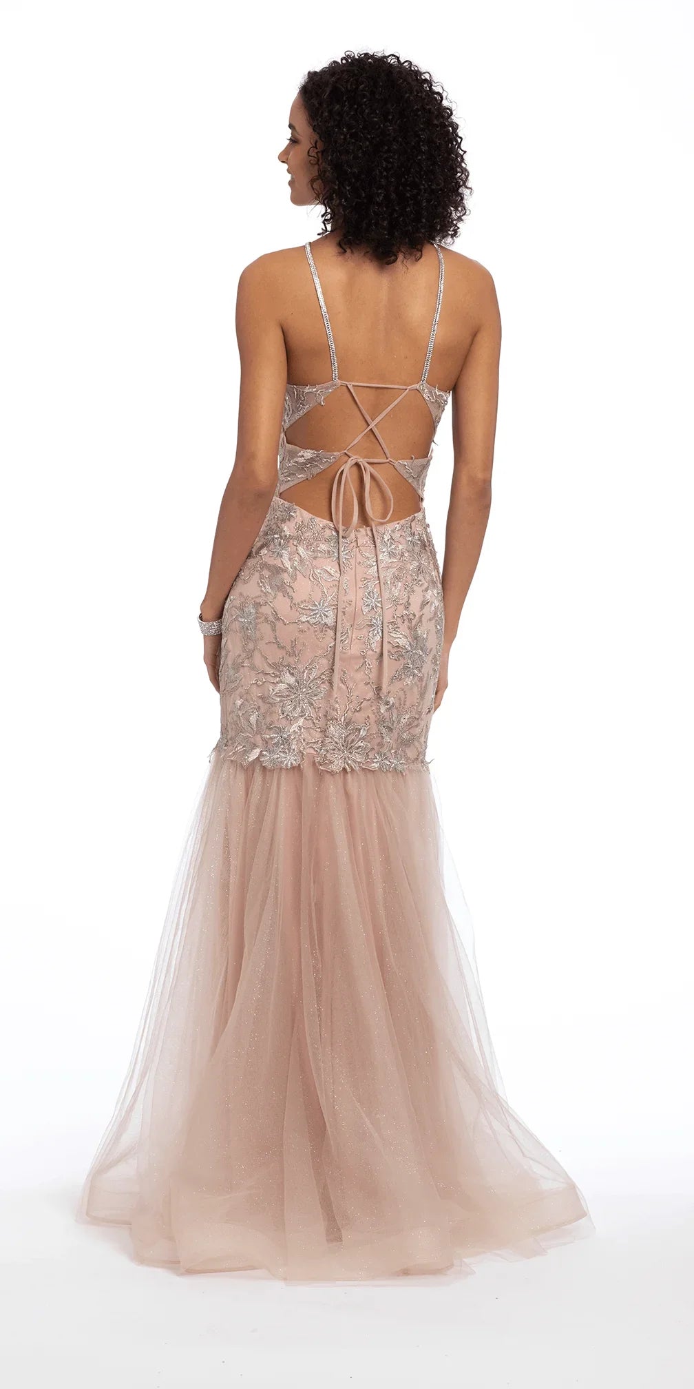 light-gold/size/4/missy/Camille La Vie/Halter Floral Embroidered Tulle Mermaid Dress/back