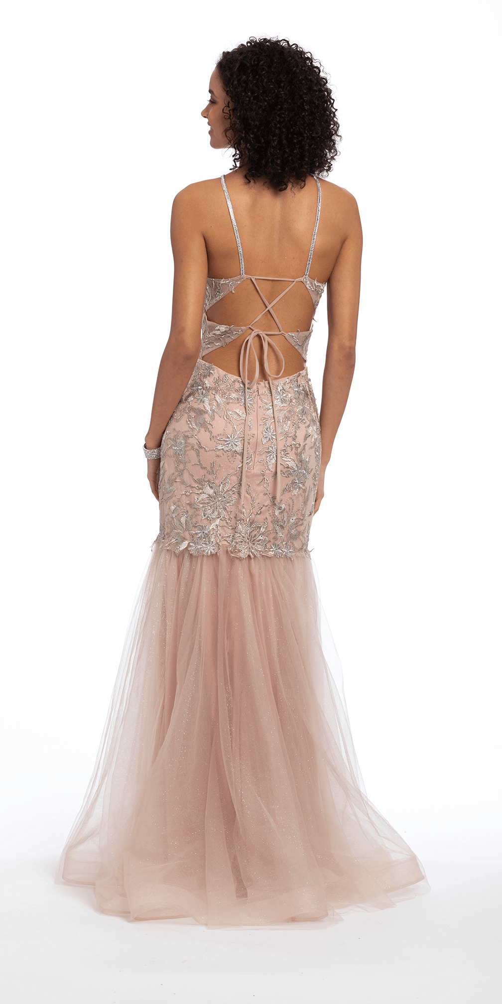 Halter Floral Embroidered Tulle Mermaid Dress - Camille La Vie