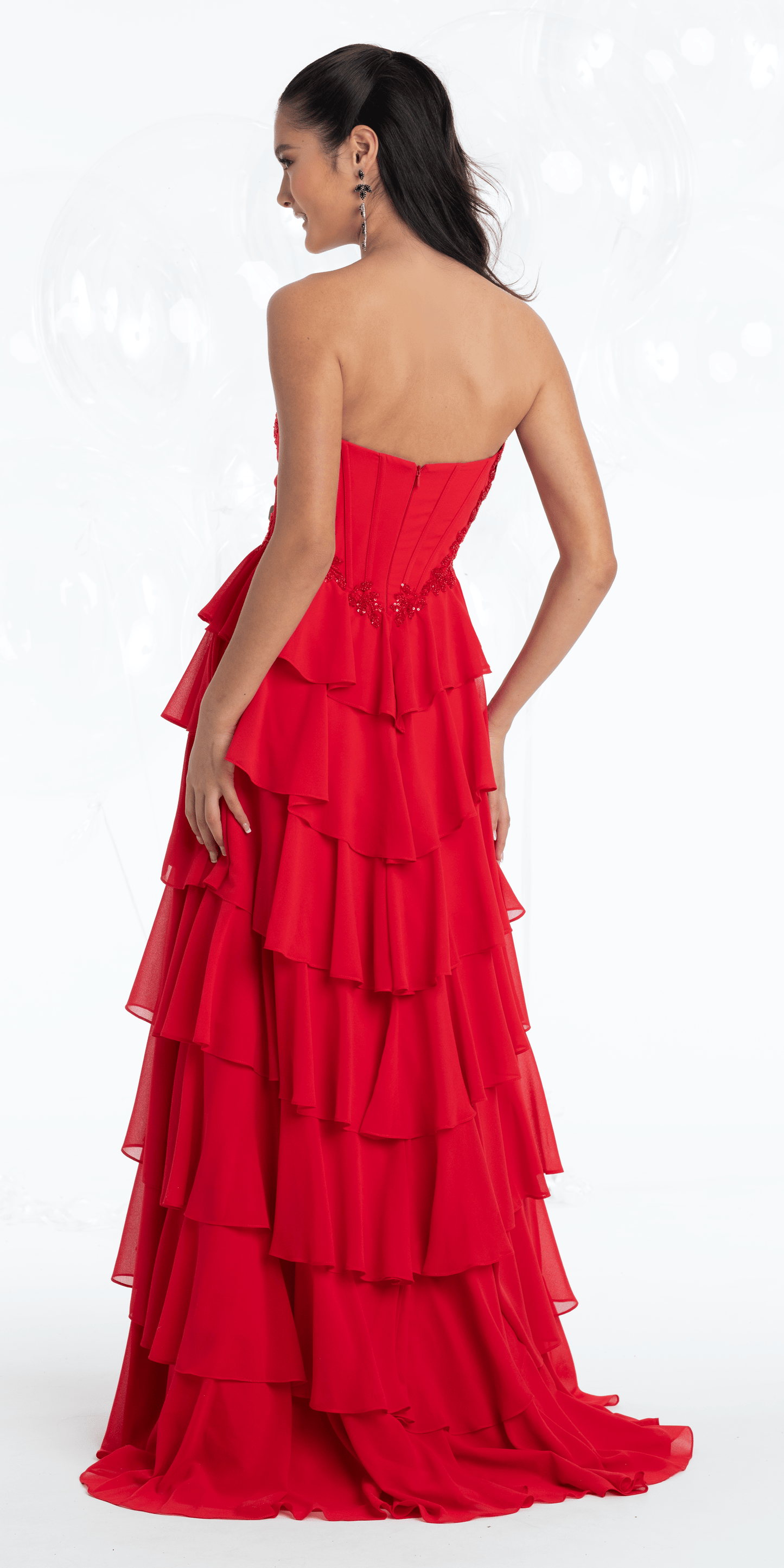 Strapless Beaded Chiffon Corset Tiered Ballgown - Camille La Vie