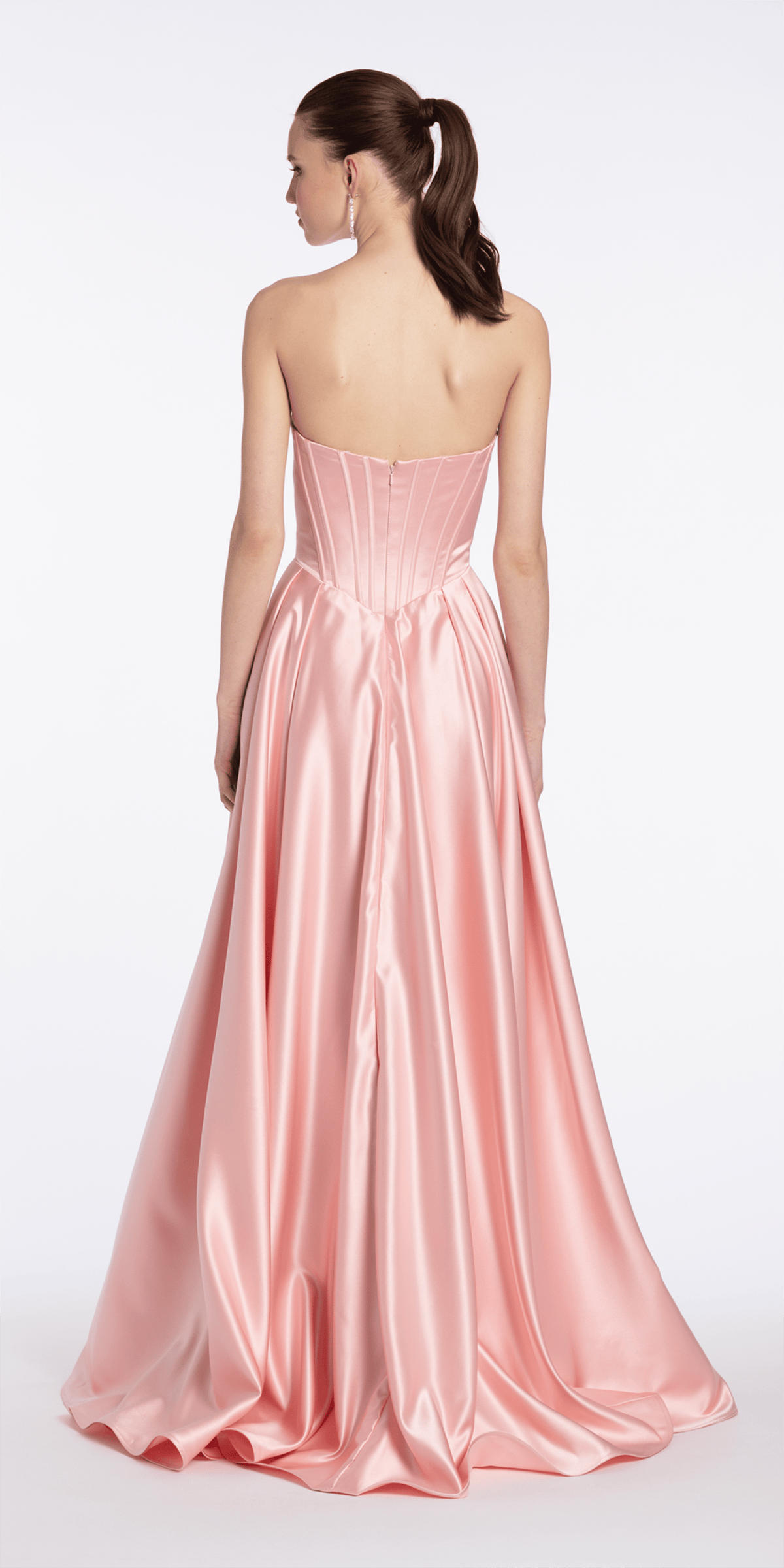 light-pink/size/4/missy/Camille La Vie /Strapless Satin Rhinestone Corset Dress with Convertible Side Drape/back