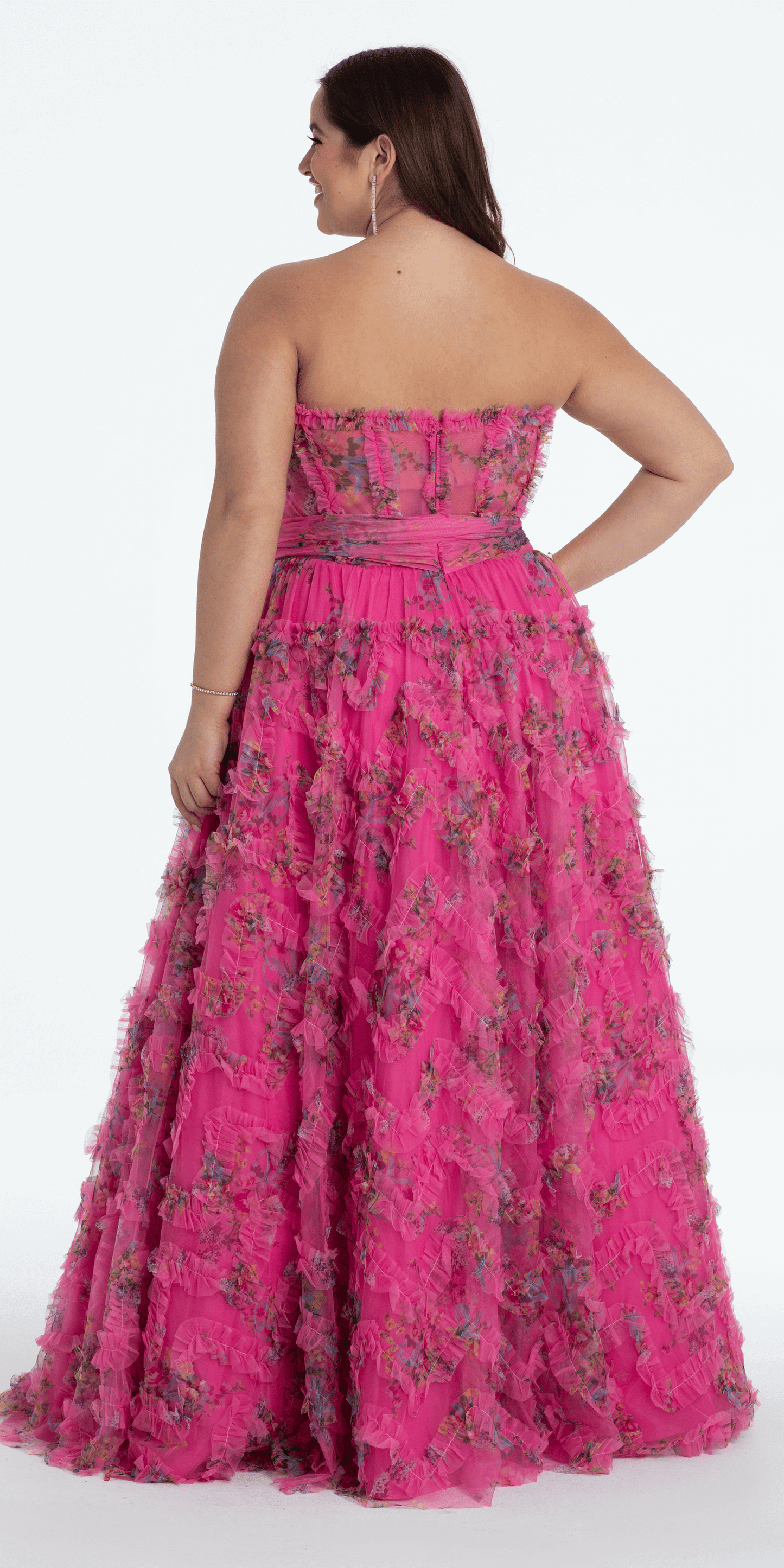 Floral Tulle Corset Ballgown with Waist Tie - Camille La Vie