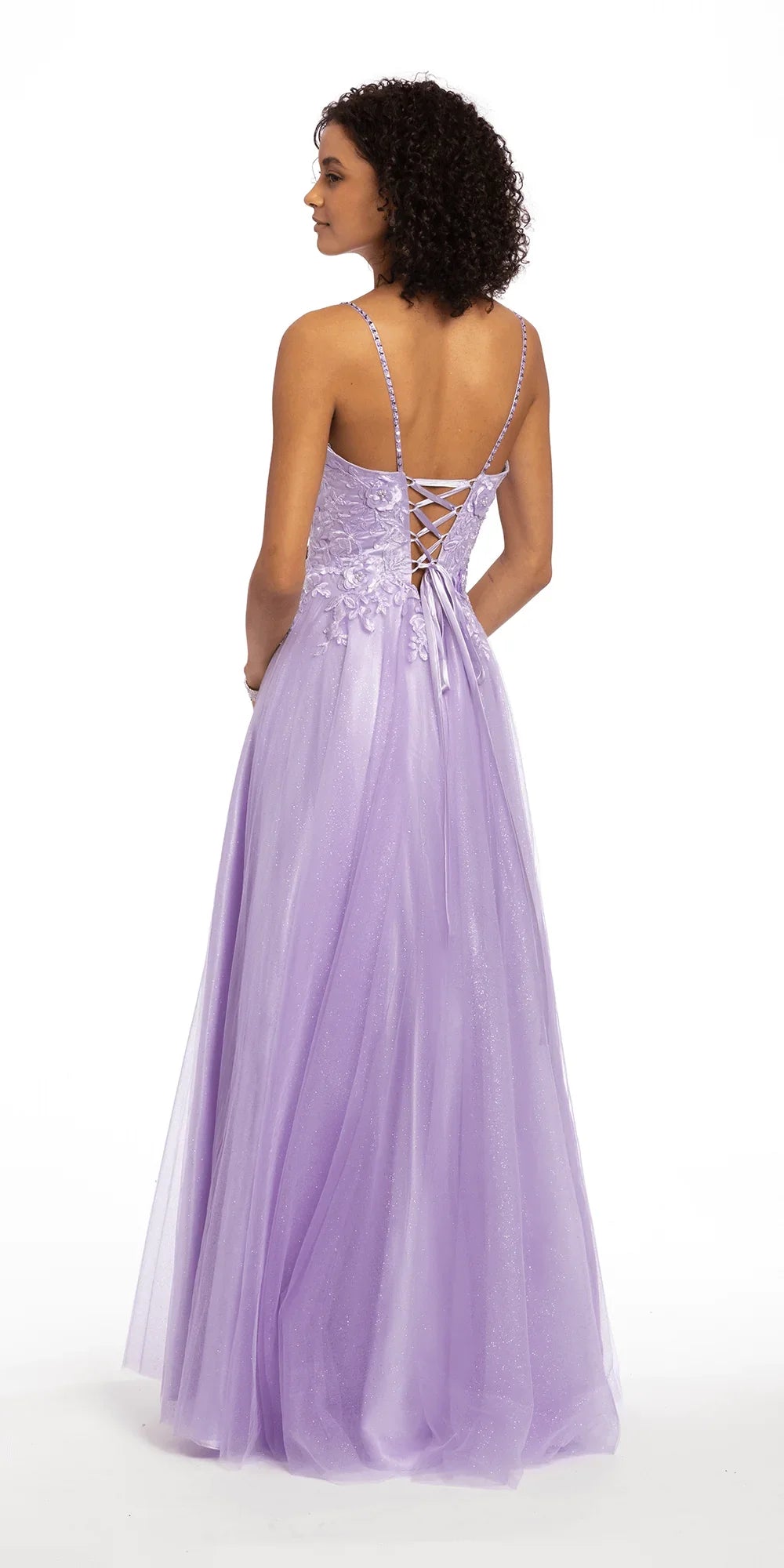 lilac/size/4/missy/Camille La Vie/Tulle Lace Up Back Ballgown with 3D Appliques/back