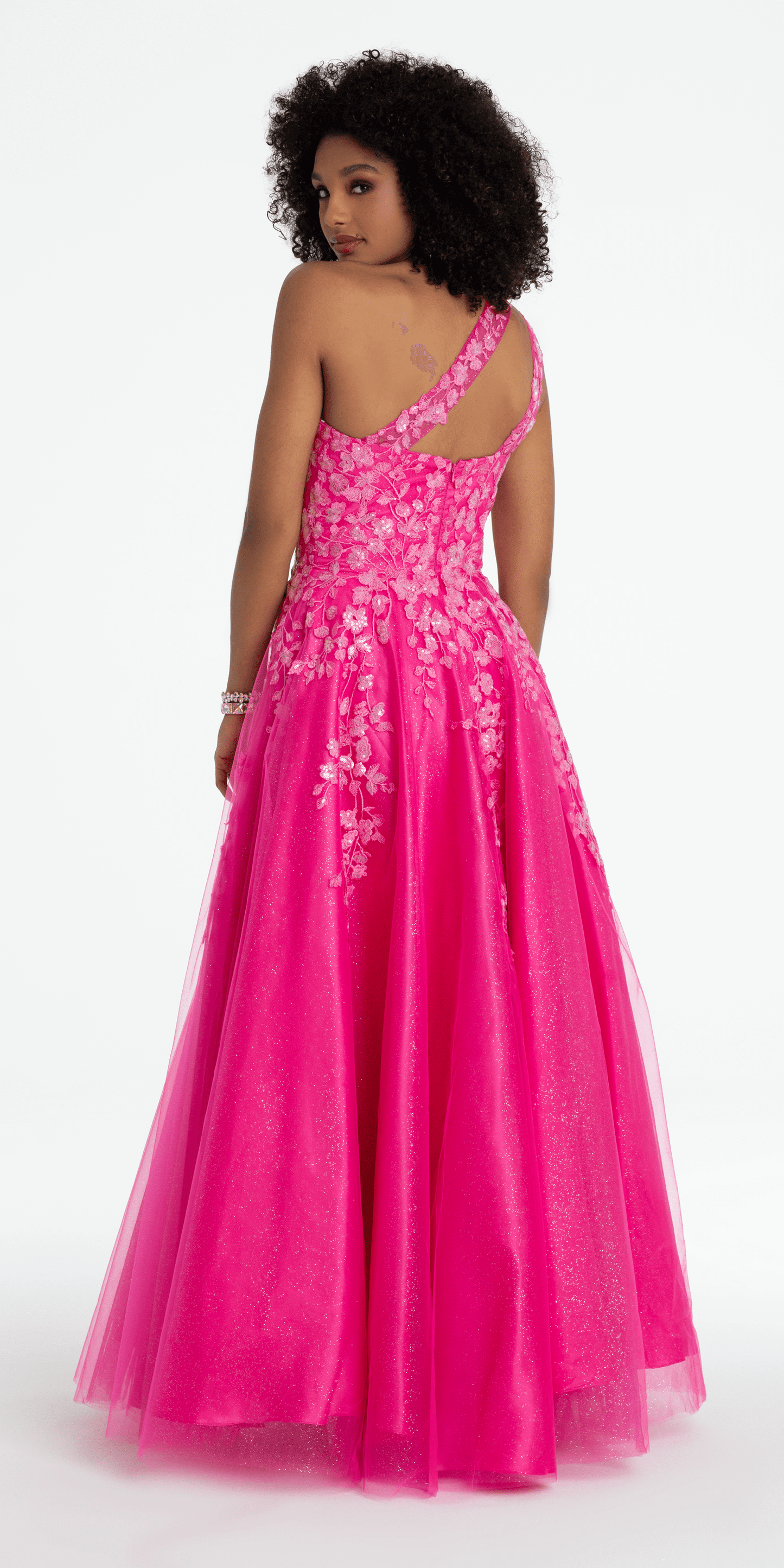 One Shoulder Keyhole Embroidered Tulle Ballgown - Camille La Vie
