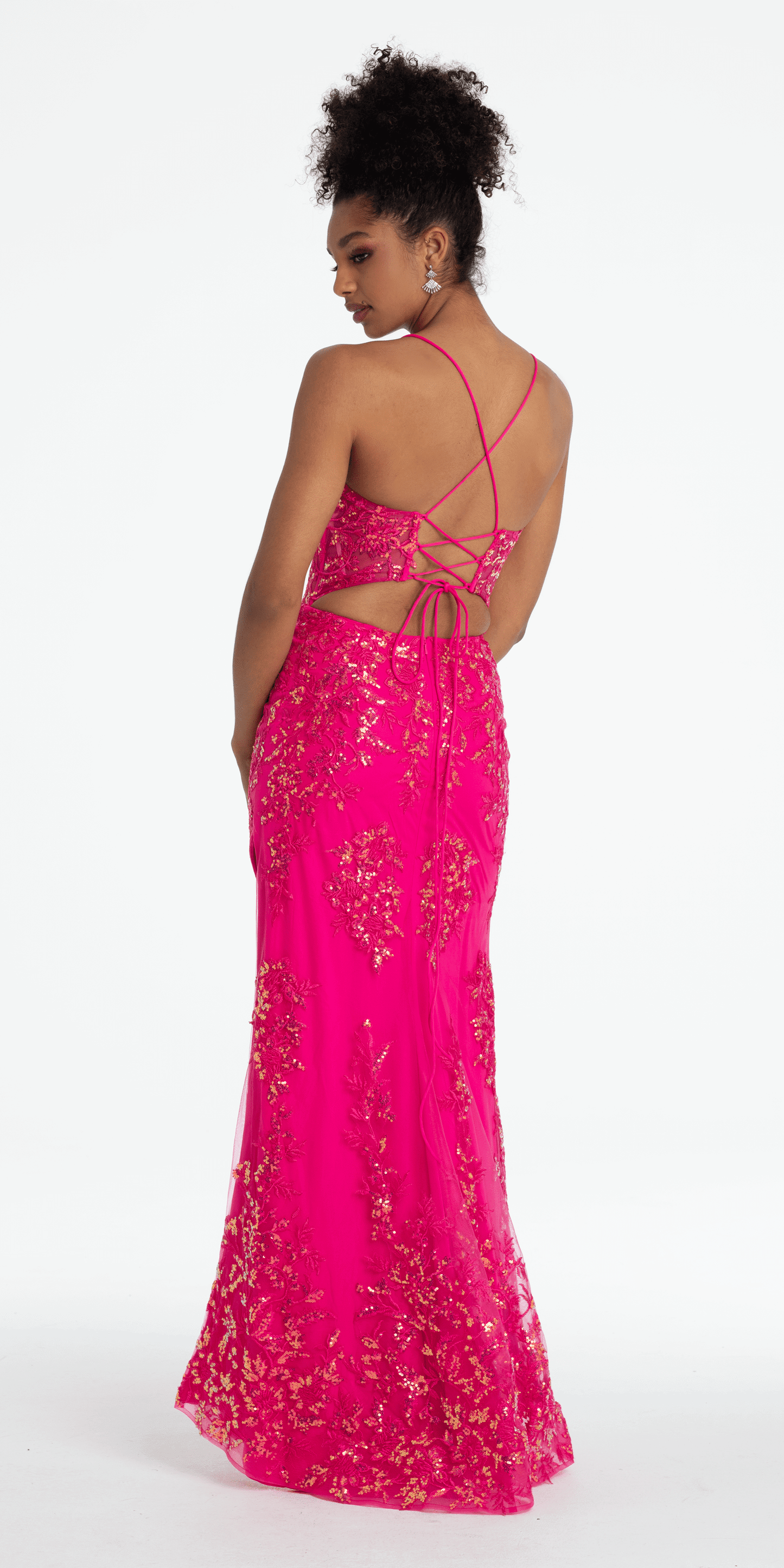 Embroidered Sequin Sweetheart Corset Column Dress with Side Slit - Camille La Vie