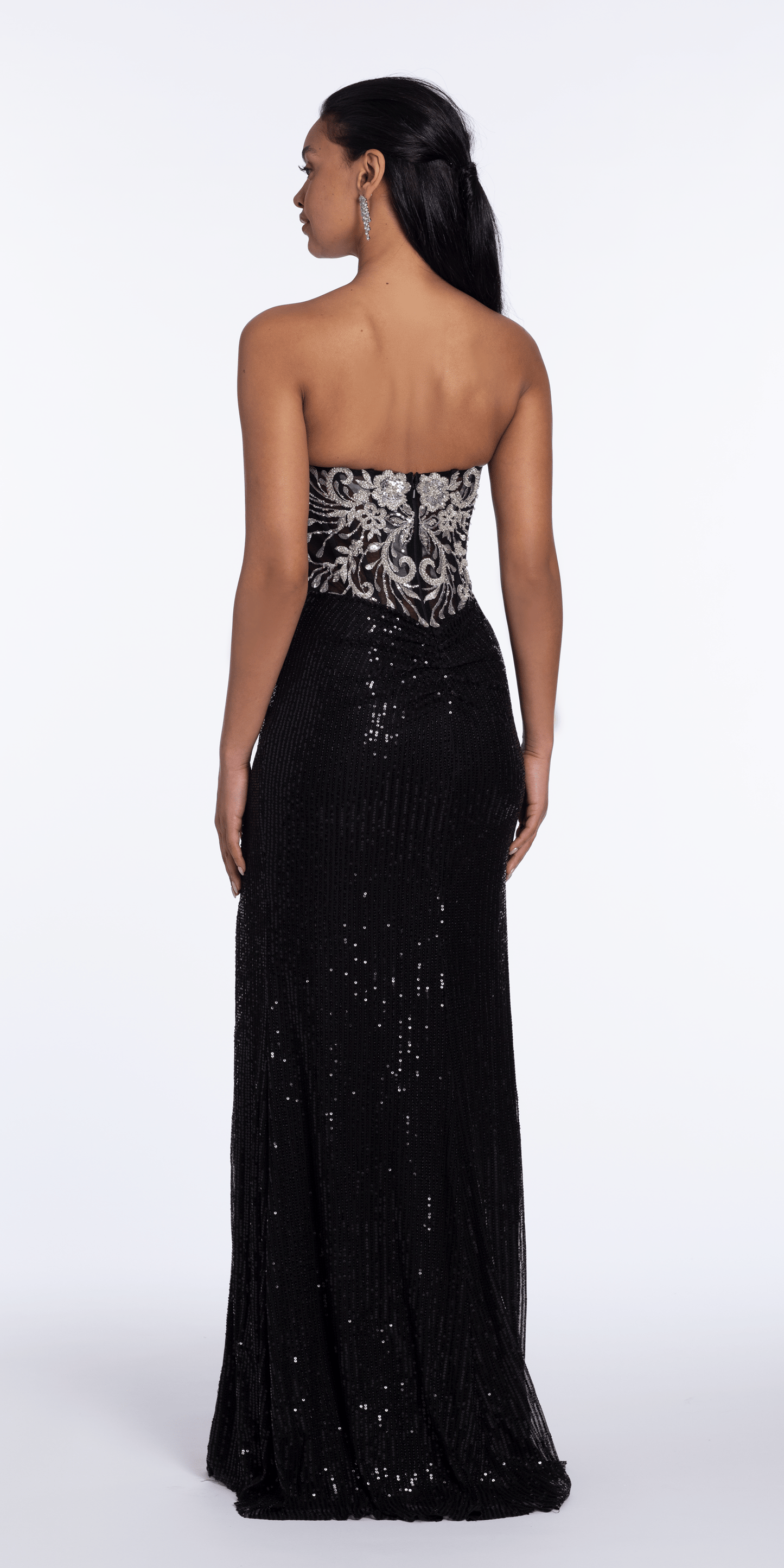 Beaded Strapless Sequin Column Dress with Ruching - Camille La Vie
