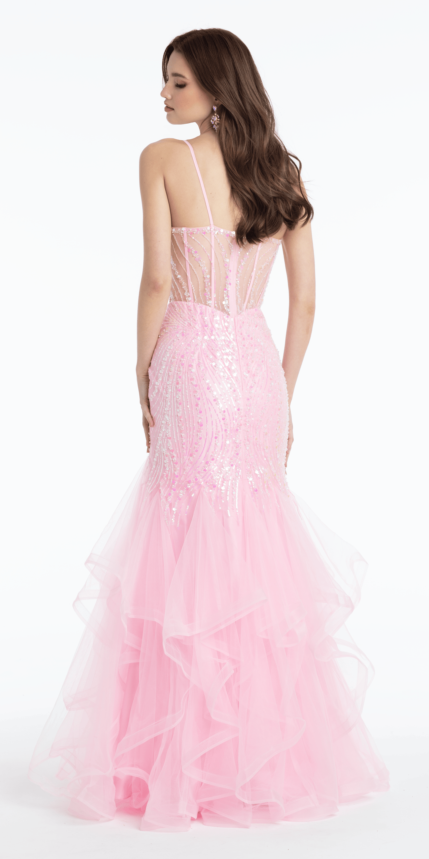 Sweetheart Sequin Mesh Corset Tiered Mermaid Dress - Camille La Vie