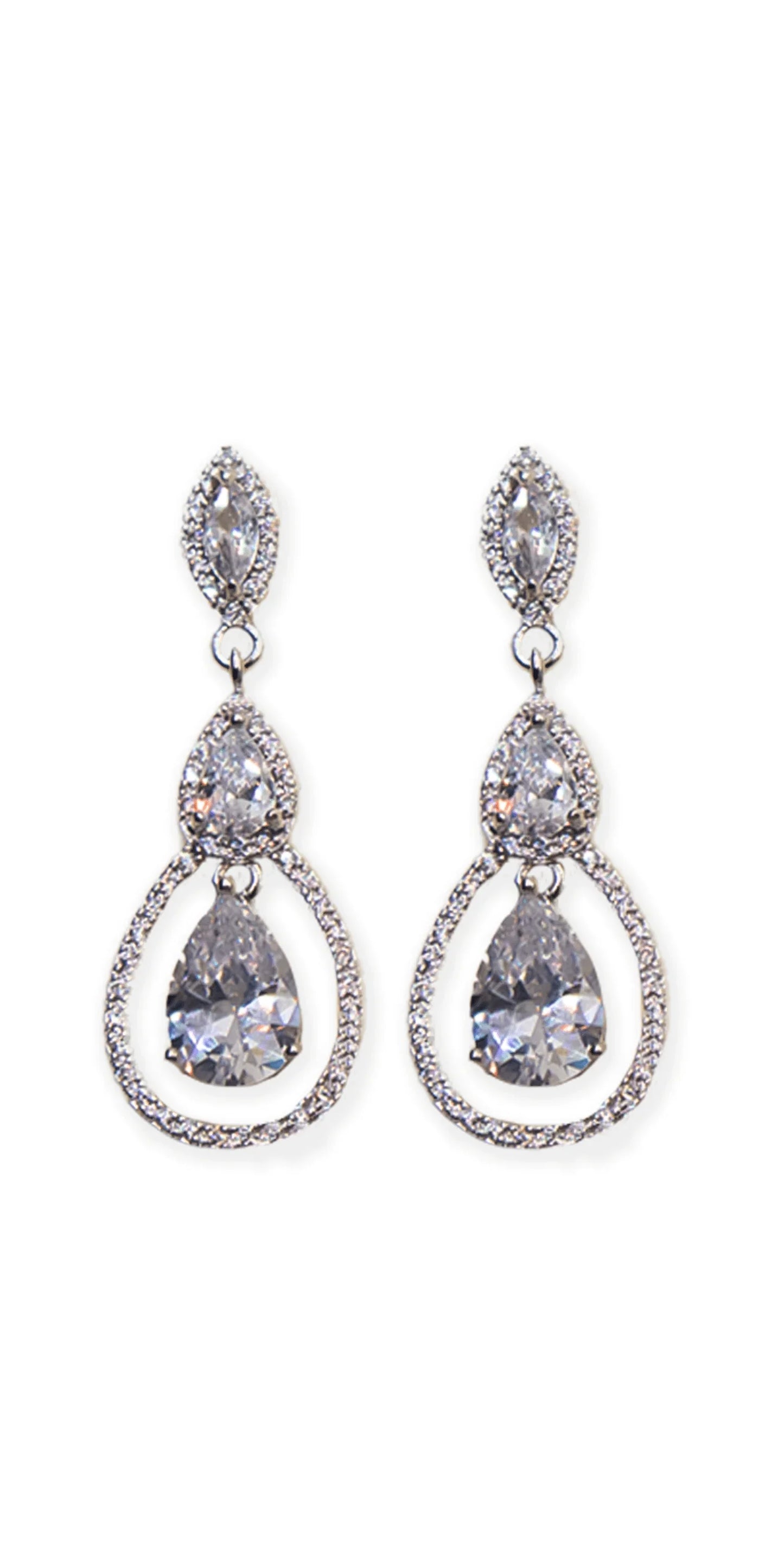 silver/one size/ Camille La Vie/Tear Drop Halo Cubic Zirconia Earrings /front