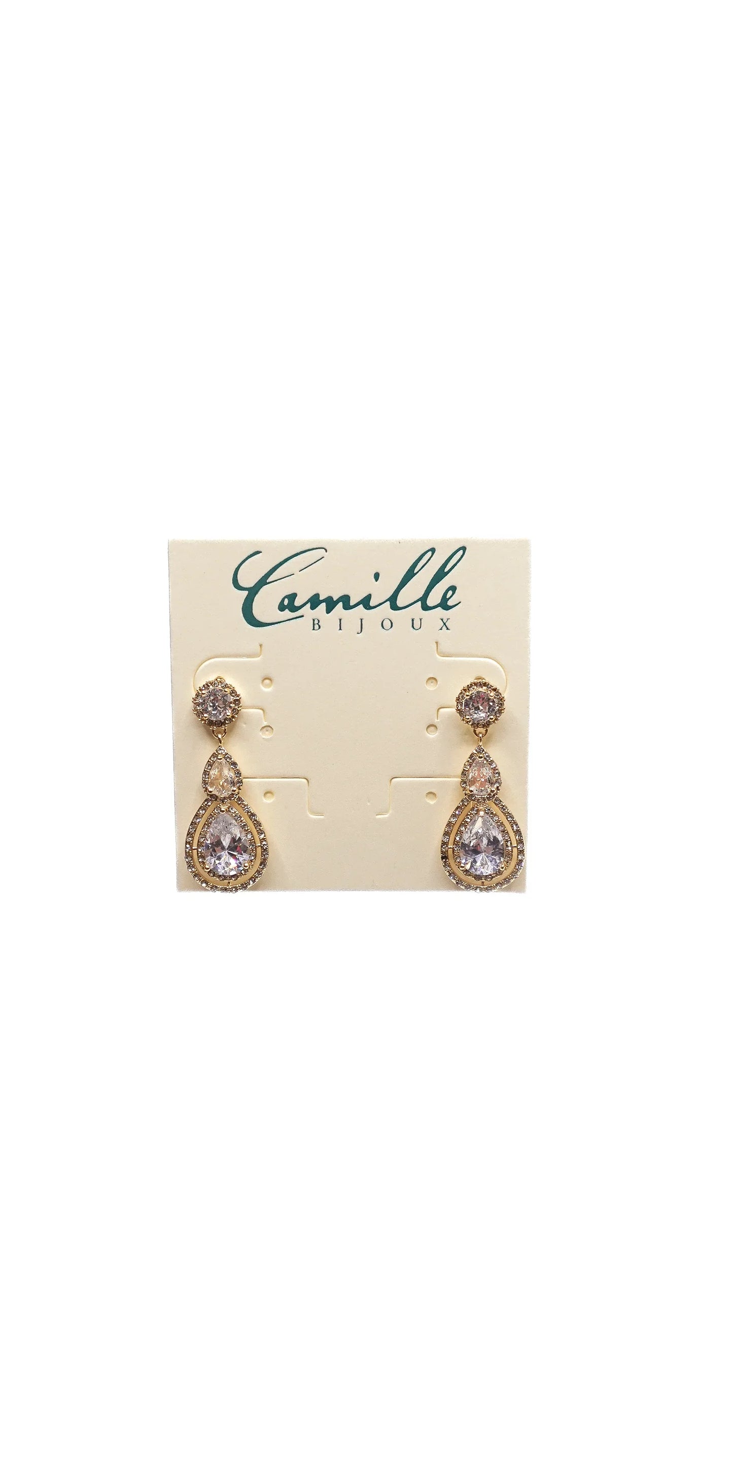 gold/ one size/Camille La Vie/Double Teardrop Halo Earrings /front alt 2
