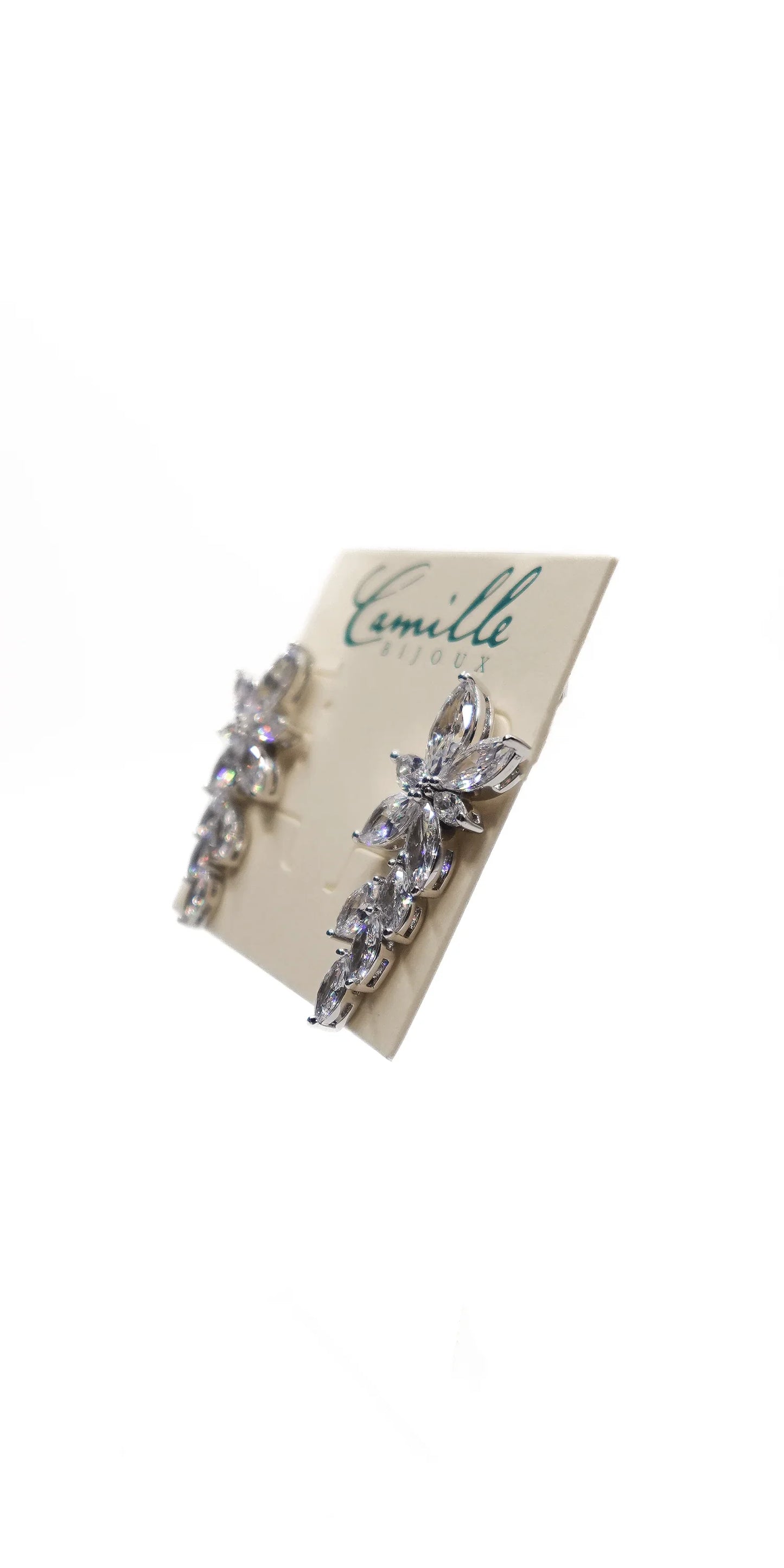 silver/one silver/Camille La Vie/Cluster Stone Drop Cubic Zirconia Earrings /side 1