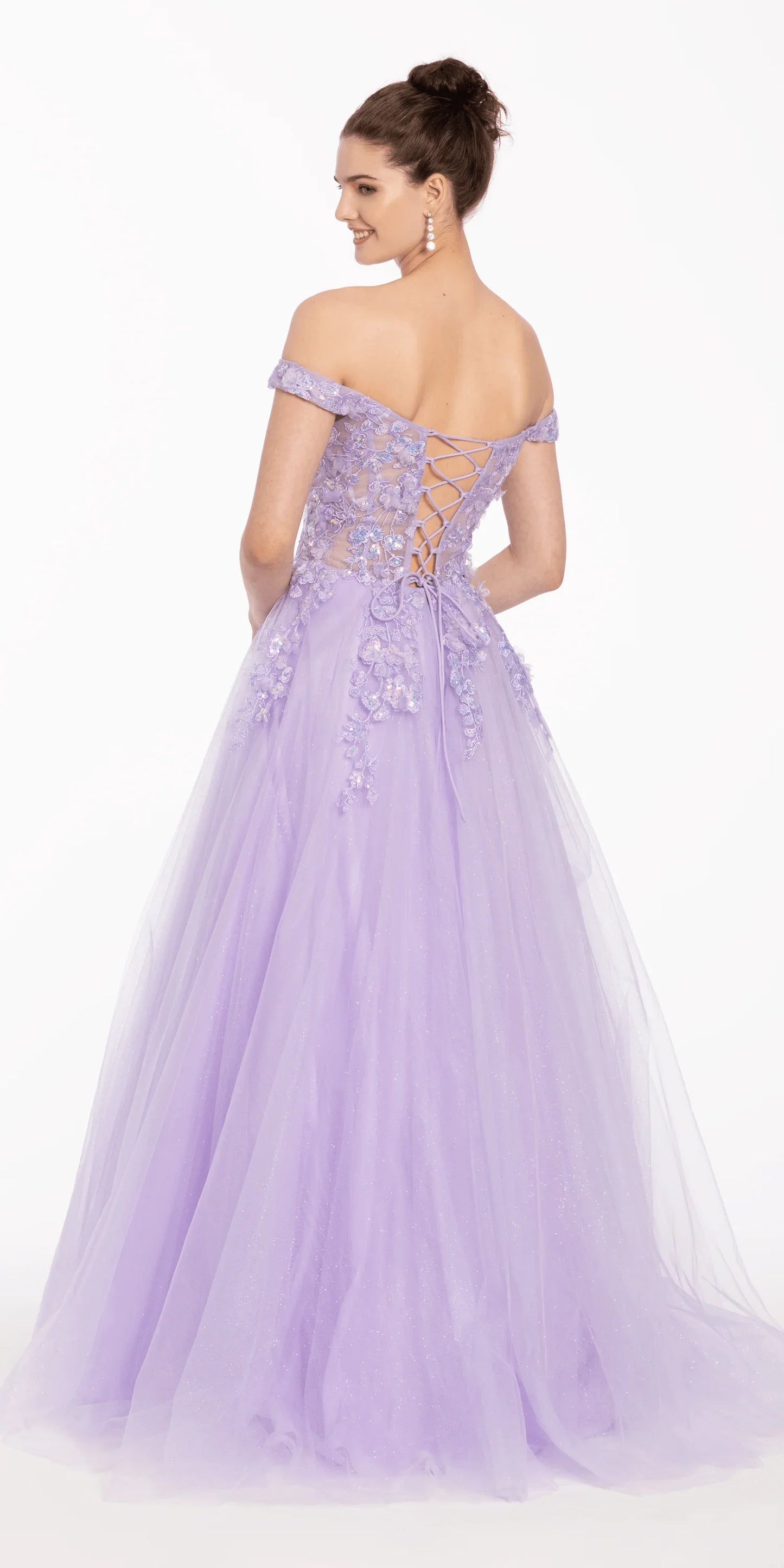 3 D Floral Embroidered Off the Shoulder Ballgown - Camille La Vie