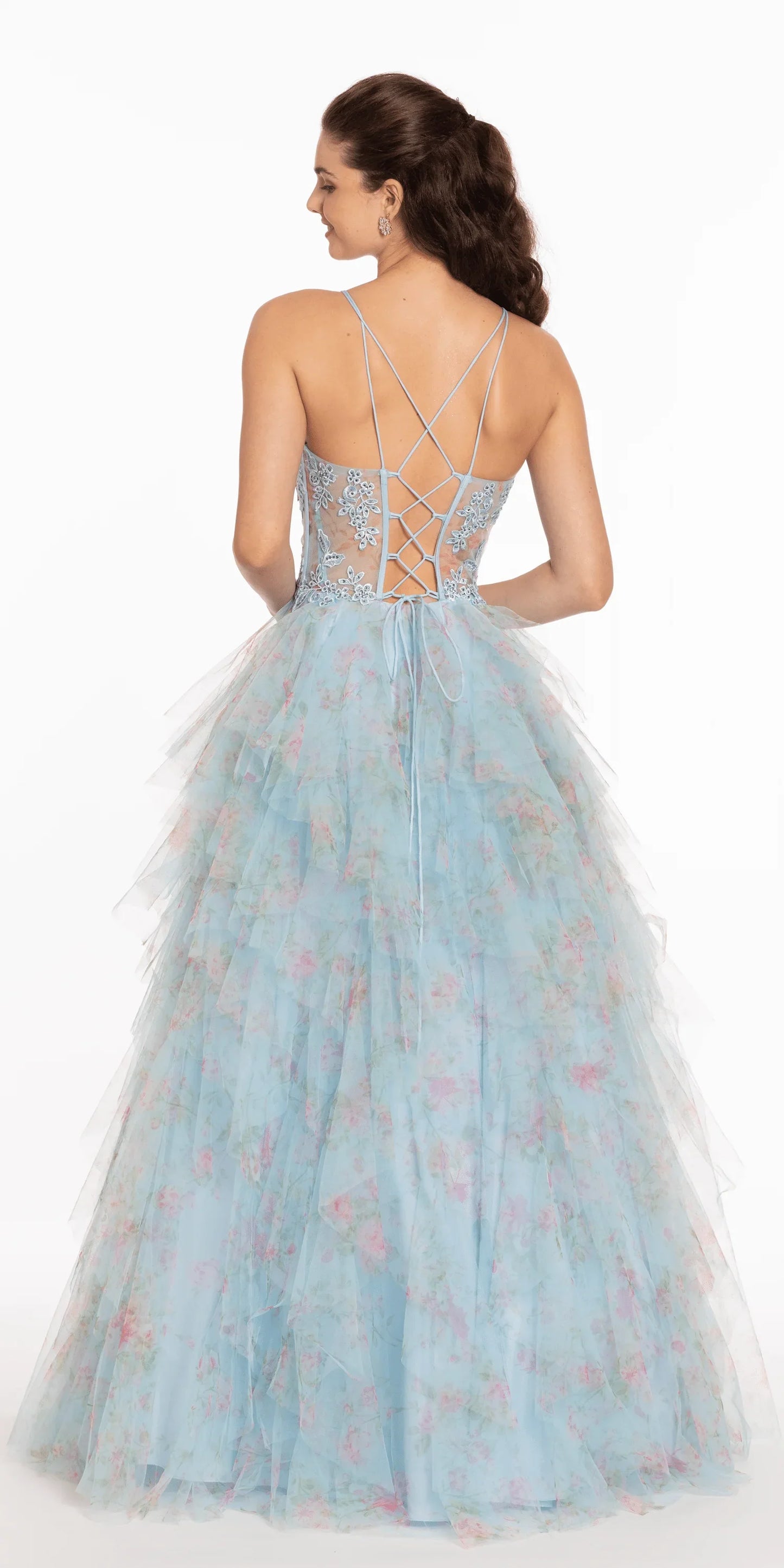 Print Sweetheart Corset Lace Up Back Ballgown - Camille La Vie