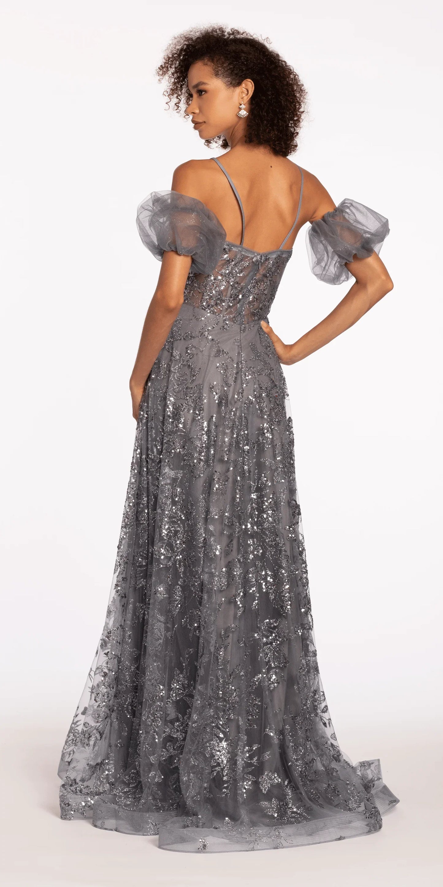 Glitter Sweetheart Corset A Line Dress with Detachable Sleeves - Camille La Vie