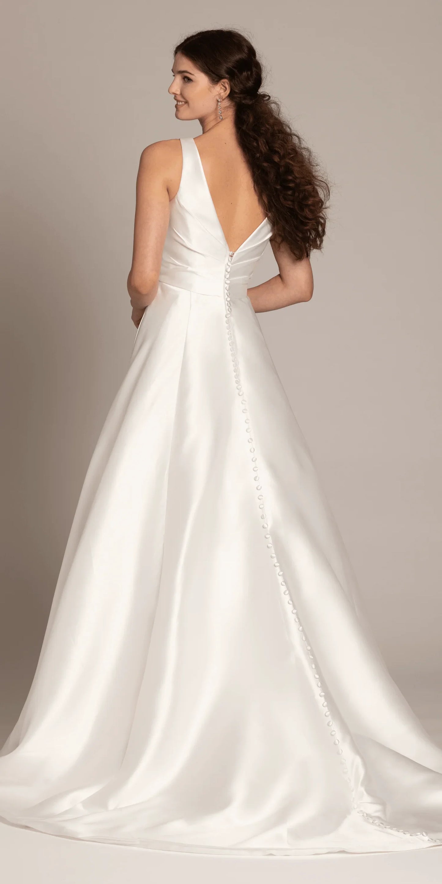 white/size/4/missy/Camille La Vie/Deep V Neck Mikado A Line Dress with Pockets/back