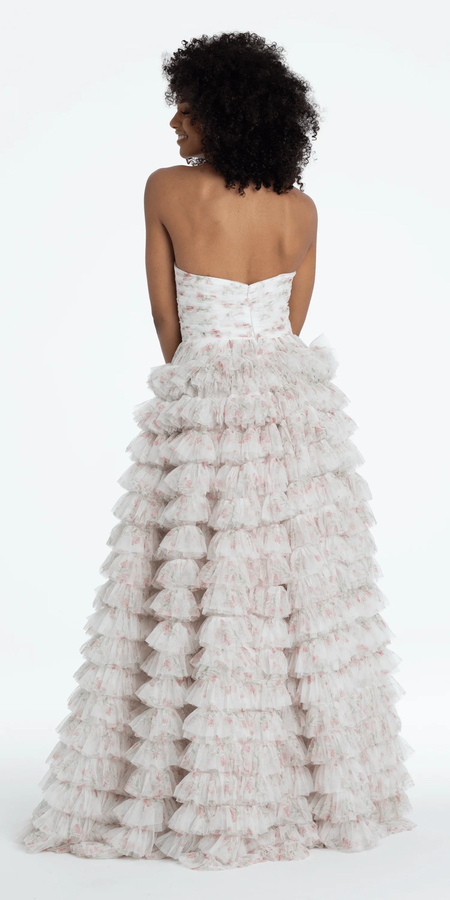 Sweetheart Triple Rose Peek-a-Boo Floral Mesh Tiered Ballgown - Camille La Vie