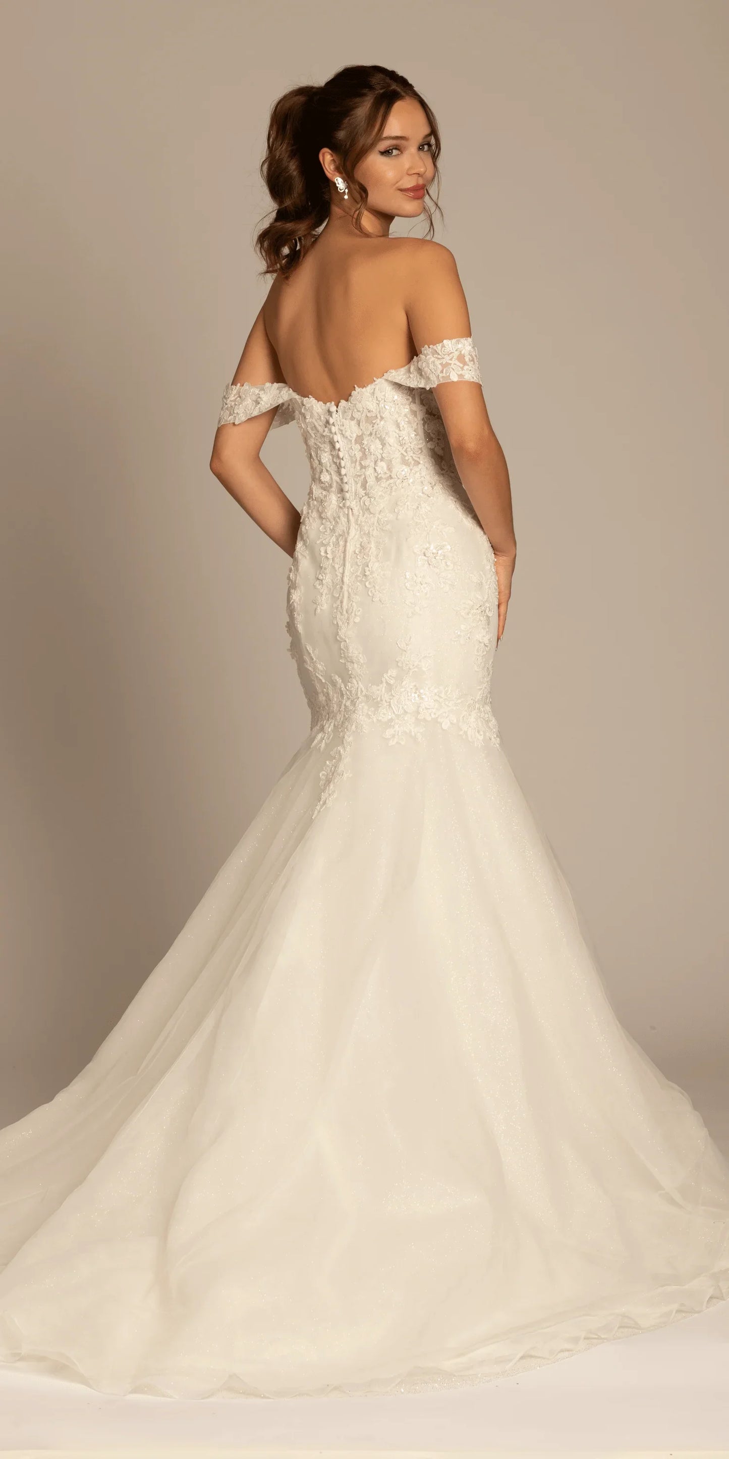 Floral Applique Off the Shoulder Glitter Tulle Mermaid Dress - Camille La Vie