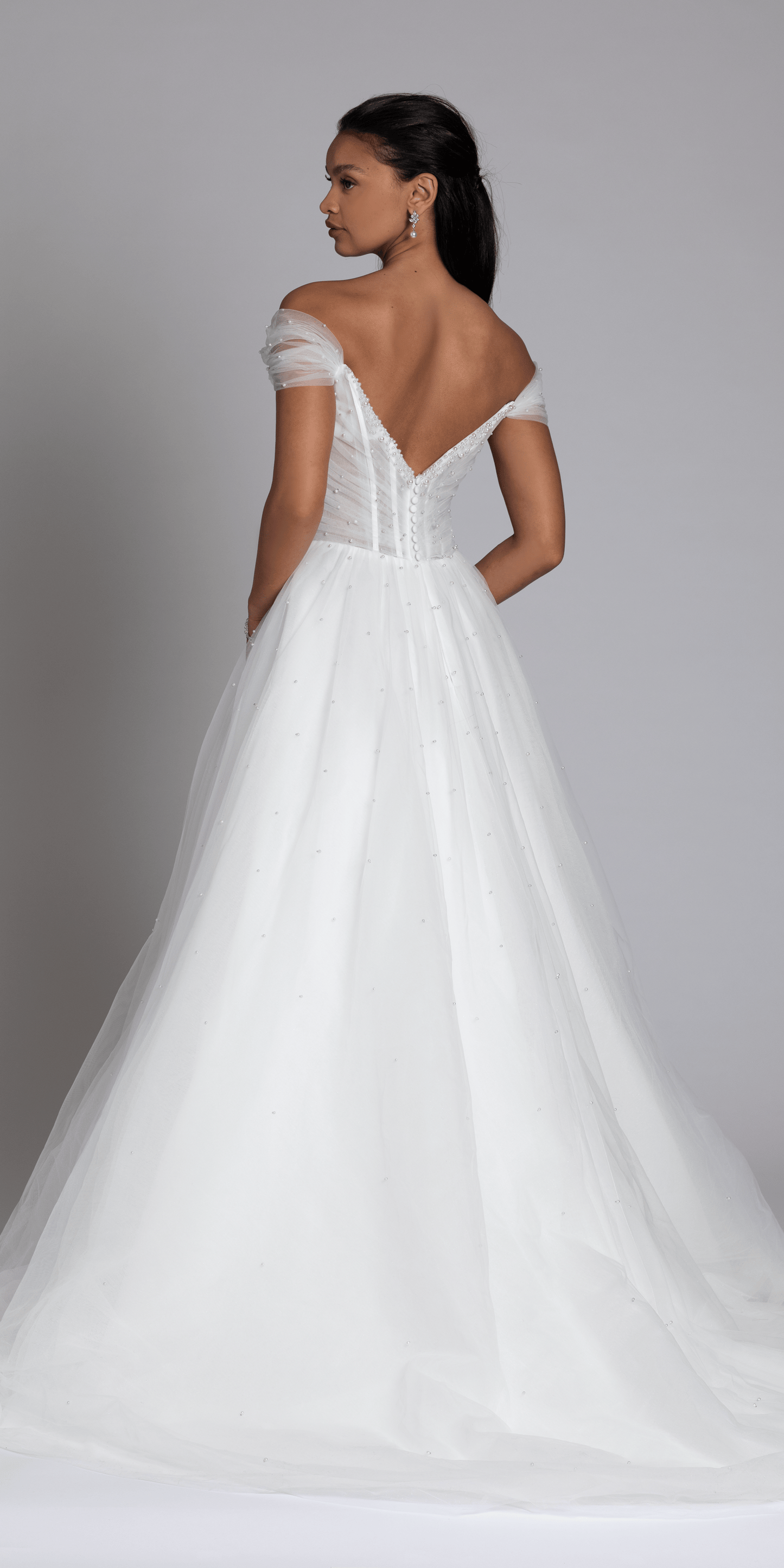 ivory/size/4/missy/Camille La Vie/Pearl Sweetheart Pleated Off the Shoulder Corset Tulle Ballgown/back