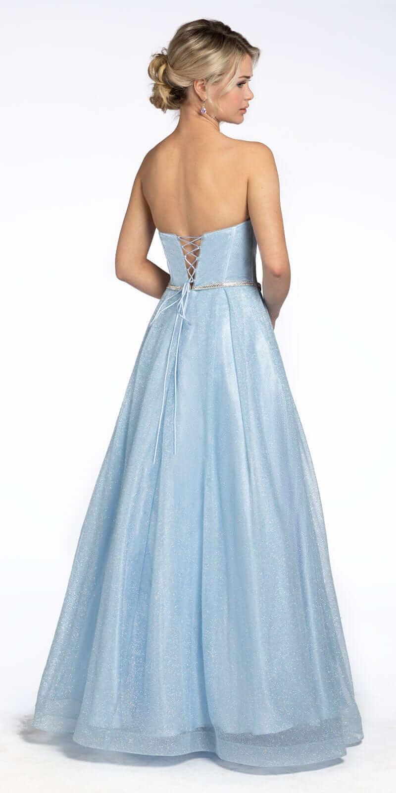 light-blue/size/4/missy/Camille La Vie/Glitter Corset Ballgown with Crystal Waistband/back