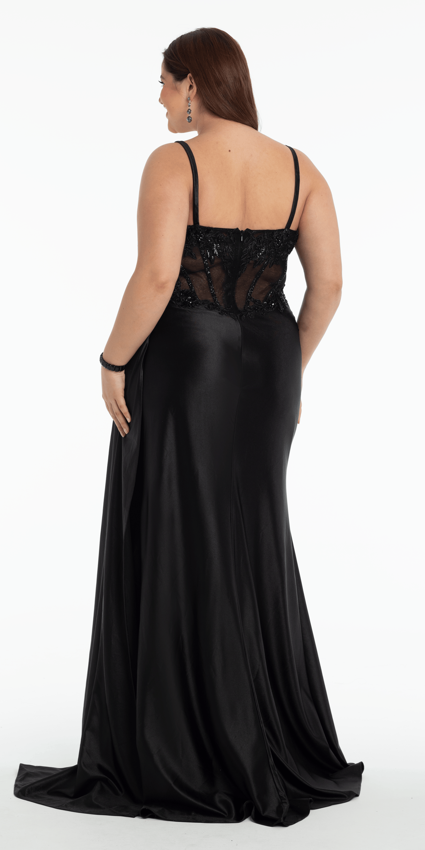 Embellished Sweetheart Corset Column Dress with Side Drape - Camille La Vie