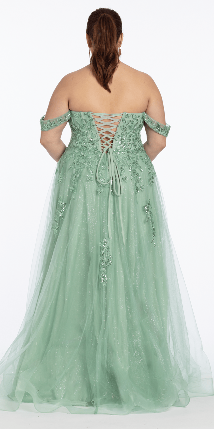 Sequin Embroidered Off the Shoulder Tulle Corset Ballgown - Camille La Vie