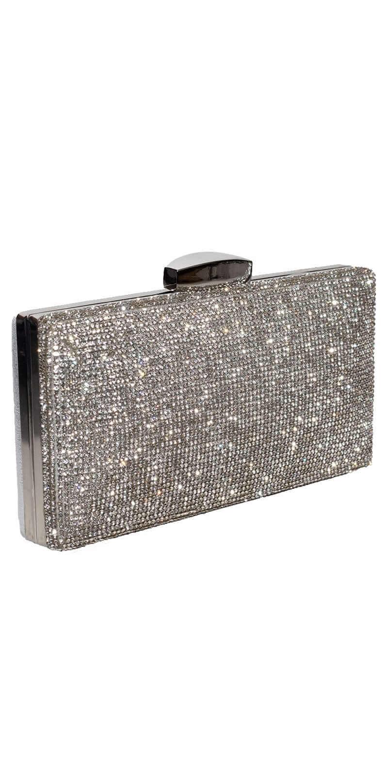 silver/no size/ Camille La Vie/Tonal Rhinestone Metallic Handbag with Top Closure/front