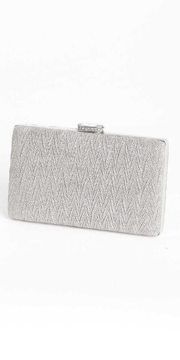 silver/no size/Camille La Vie/Glitter Pleated Texture Handbag with Rhinestone Top Closure /front