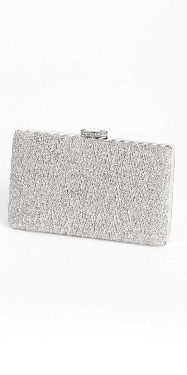 silver/no size/Camille La Vie/Glitter Pleated Texture Handbag with Rhinestone Top Closure /front