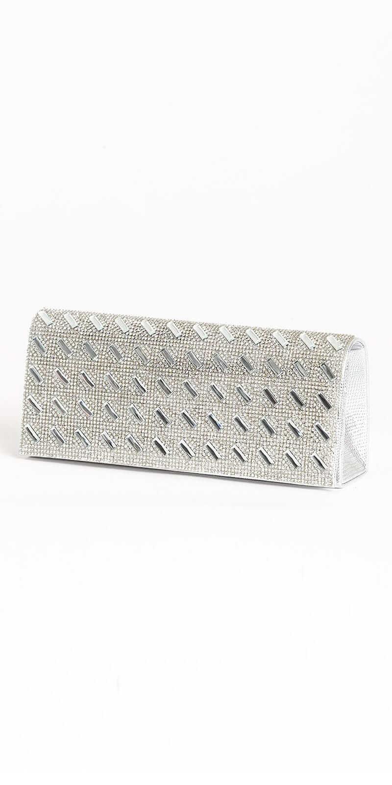 silver/no size/Camille La Vie/Embossed Baguette Rhinestone Full Flap Handbag /front