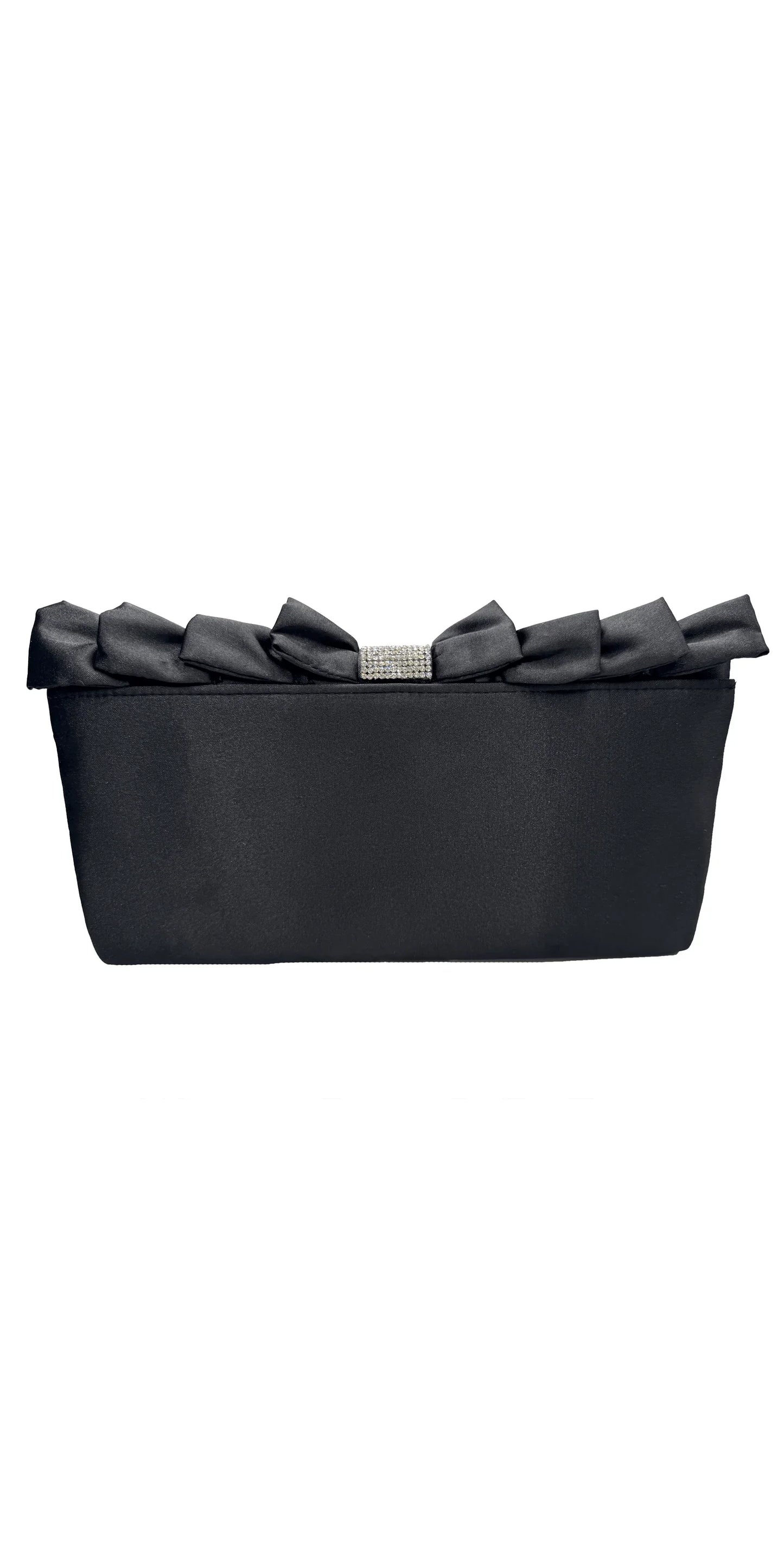 Satin Ruffle Full Flap Handbag with Rhinestone Detail - Camille La Vie