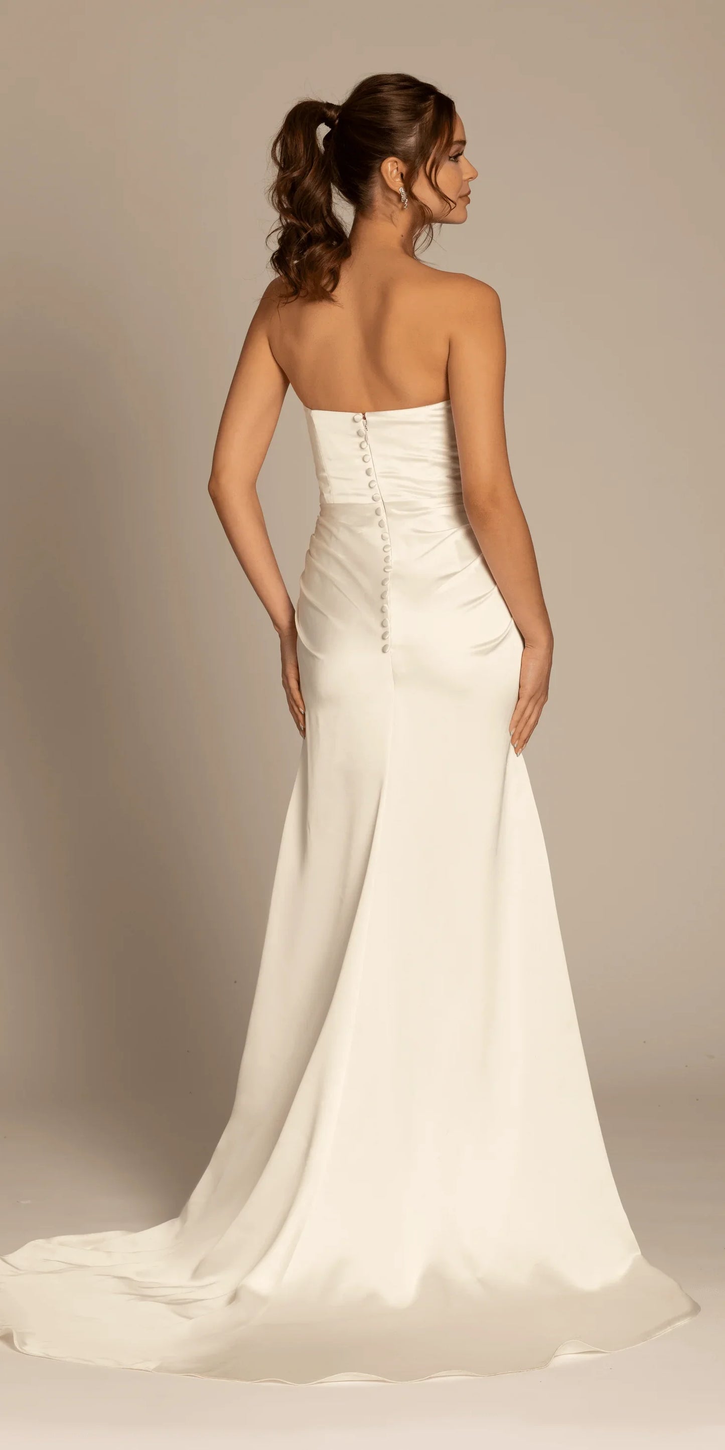 ivory/size/4/missy/ Camille La Vie/Satin Mock Wrap Pleated Column Dress with Chapel Train/back