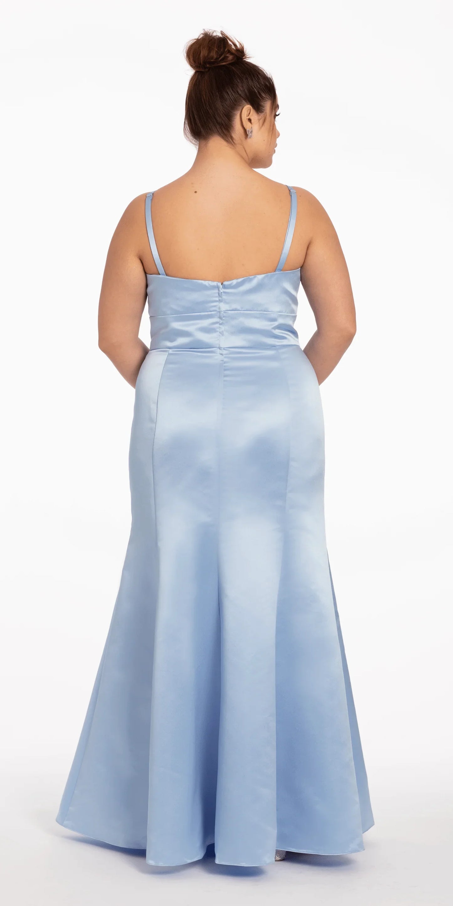light-blue/size/14/plus/Camille La Vie/Satin Mermaid Sweetheart Dress/back