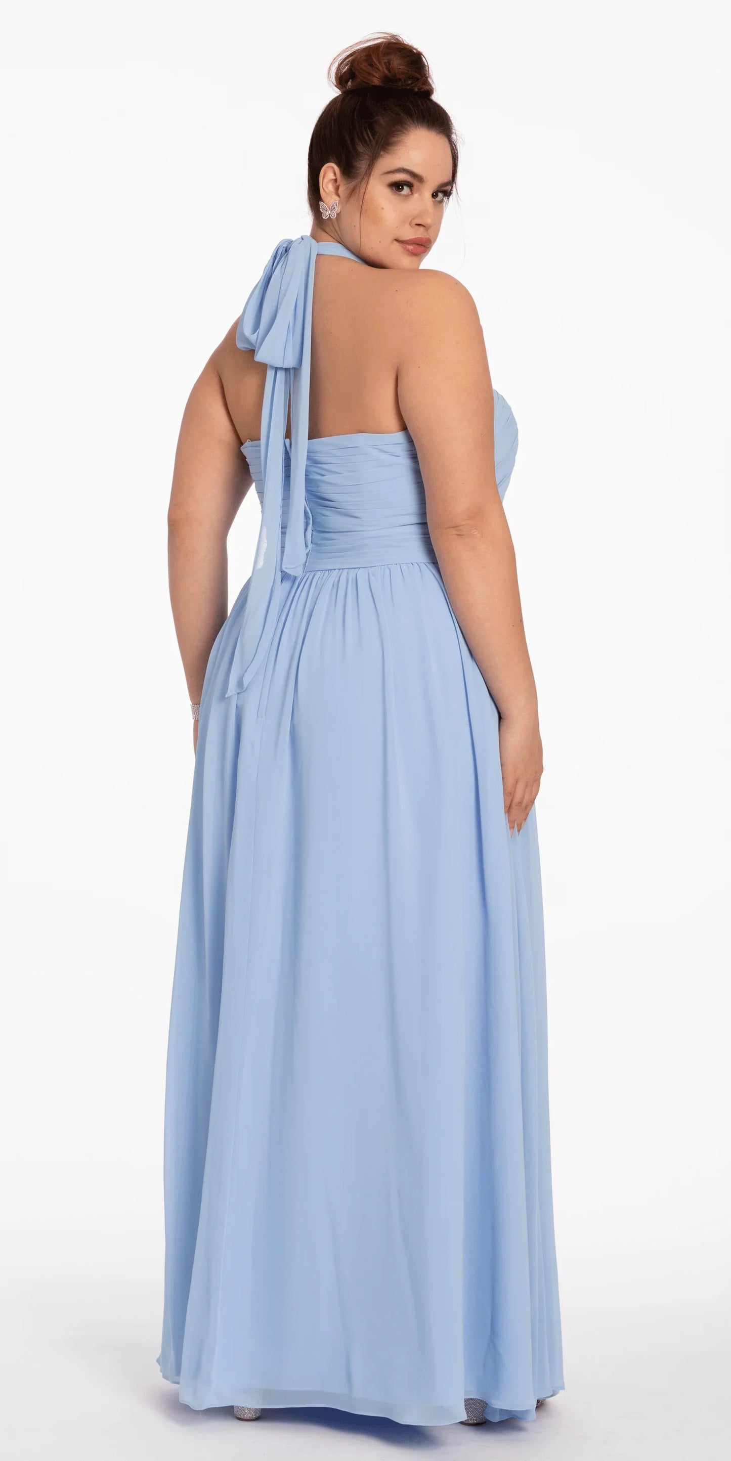 light-blue/size/14/plus/Camille La Vie/Tie Neck Halter Dress/back
