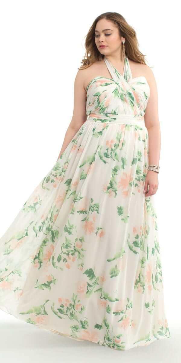 ivory-blush/size/14/plus/Camille La Vie/Print Tie Neck Dress/front alt